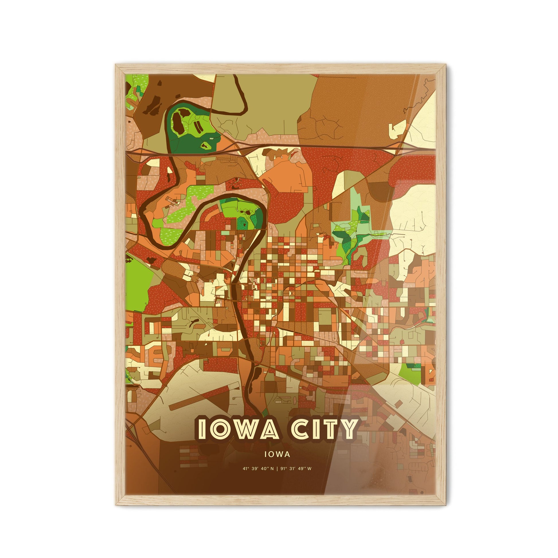 Colorful Iowa City Iowa Fine Art Map Farmhouse