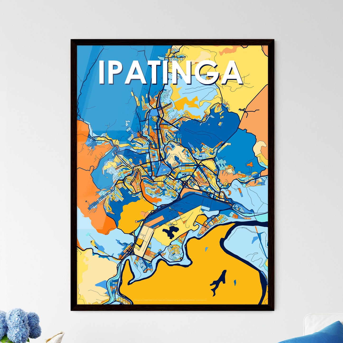 IPATINGA BRAZIL Vibrant Colorful Art Map Poster Blue Orange