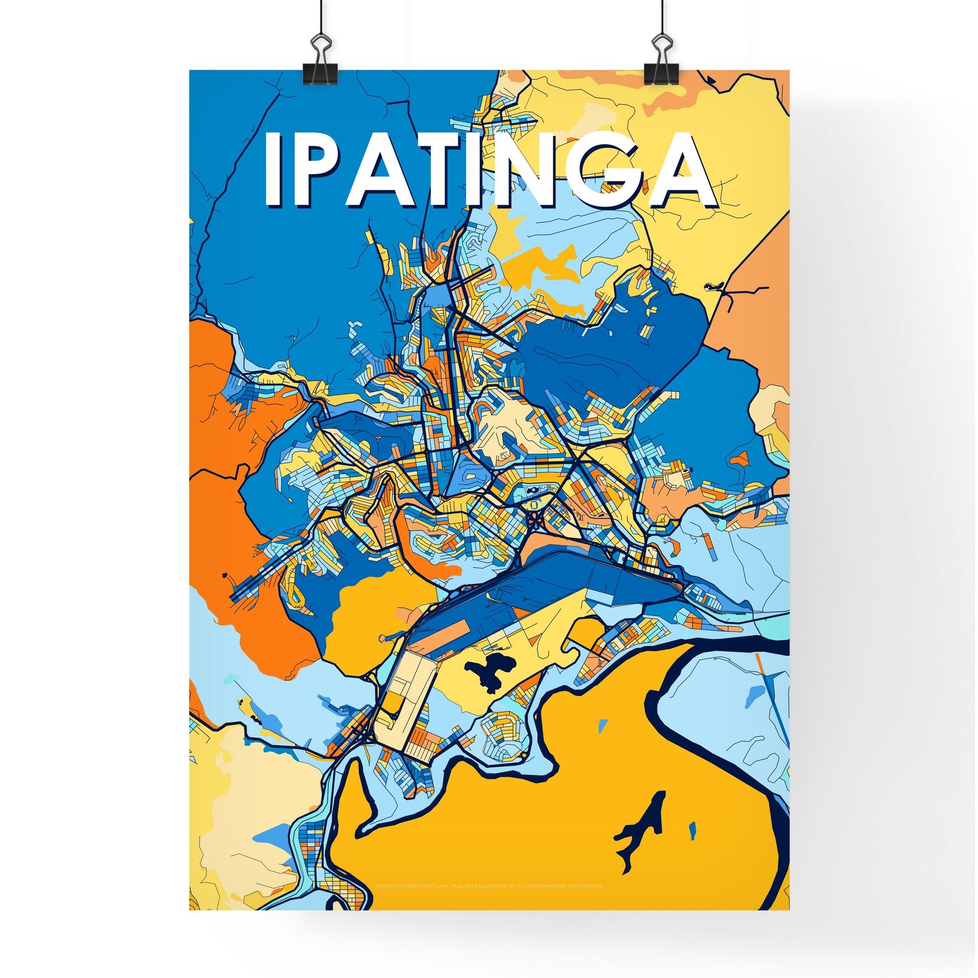 IPATINGA BRAZIL Vibrant Colorful Art Map Poster Blue Orange