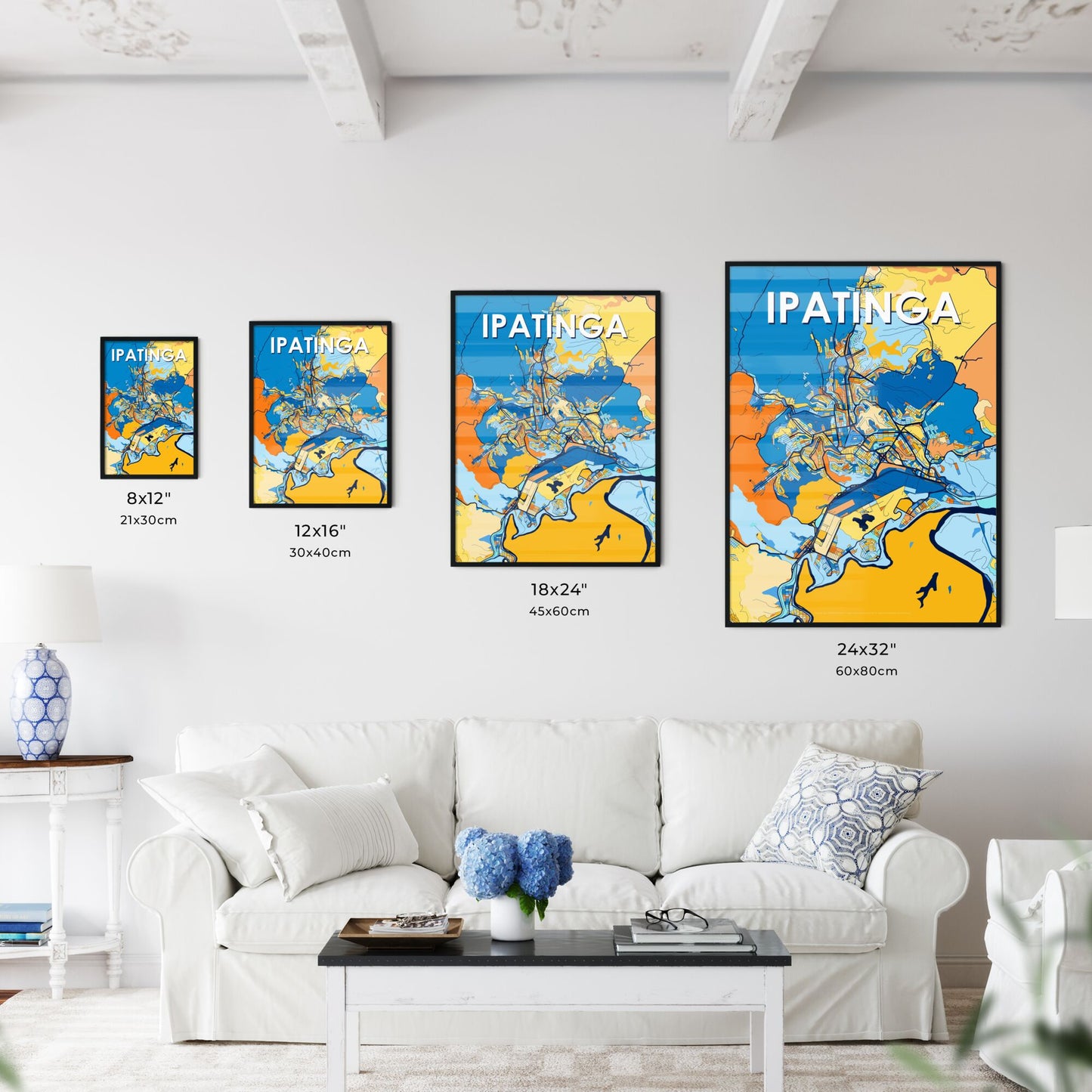 IPATINGA BRAZIL Vibrant Colorful Art Map Poster Blue Orange