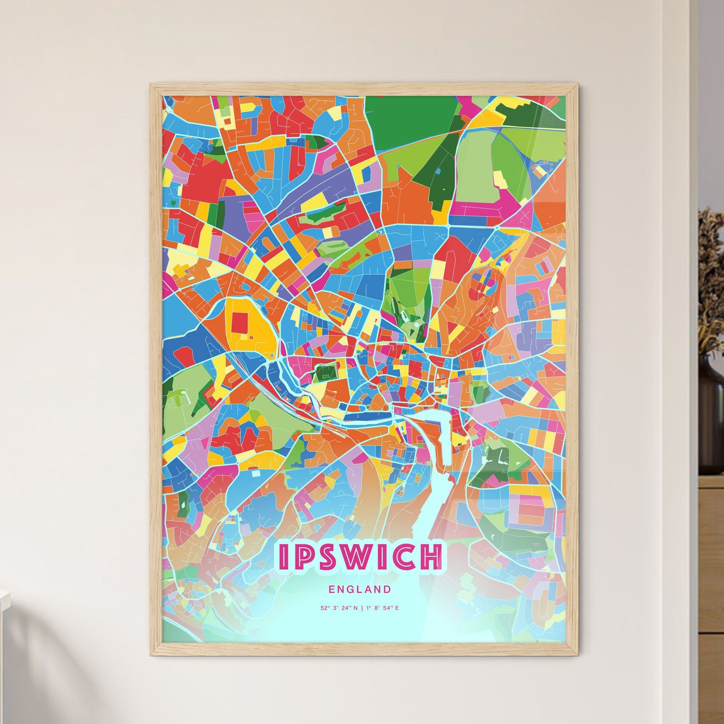 Colorful Ipswich England Fine Art Map Crazy Colors
