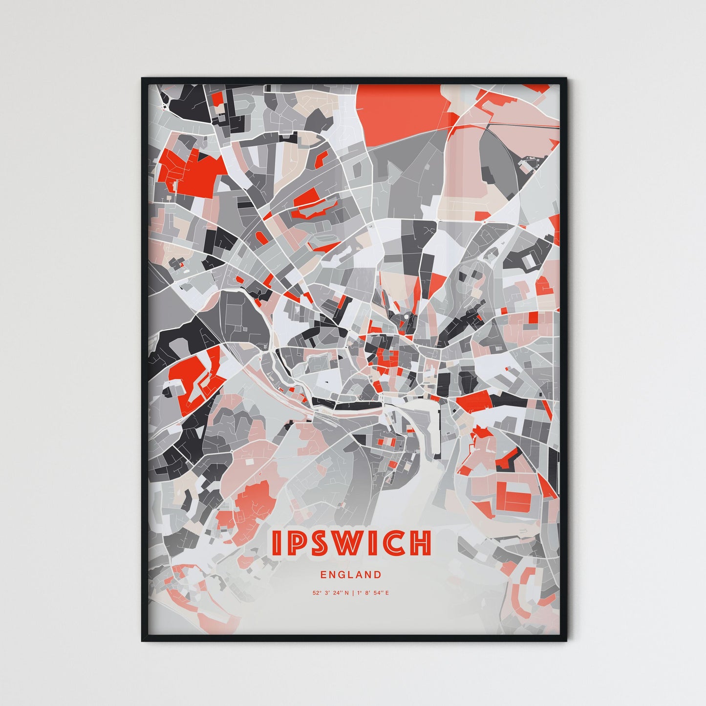 Colorful Ipswich England Fine Art Map Modern Expressive