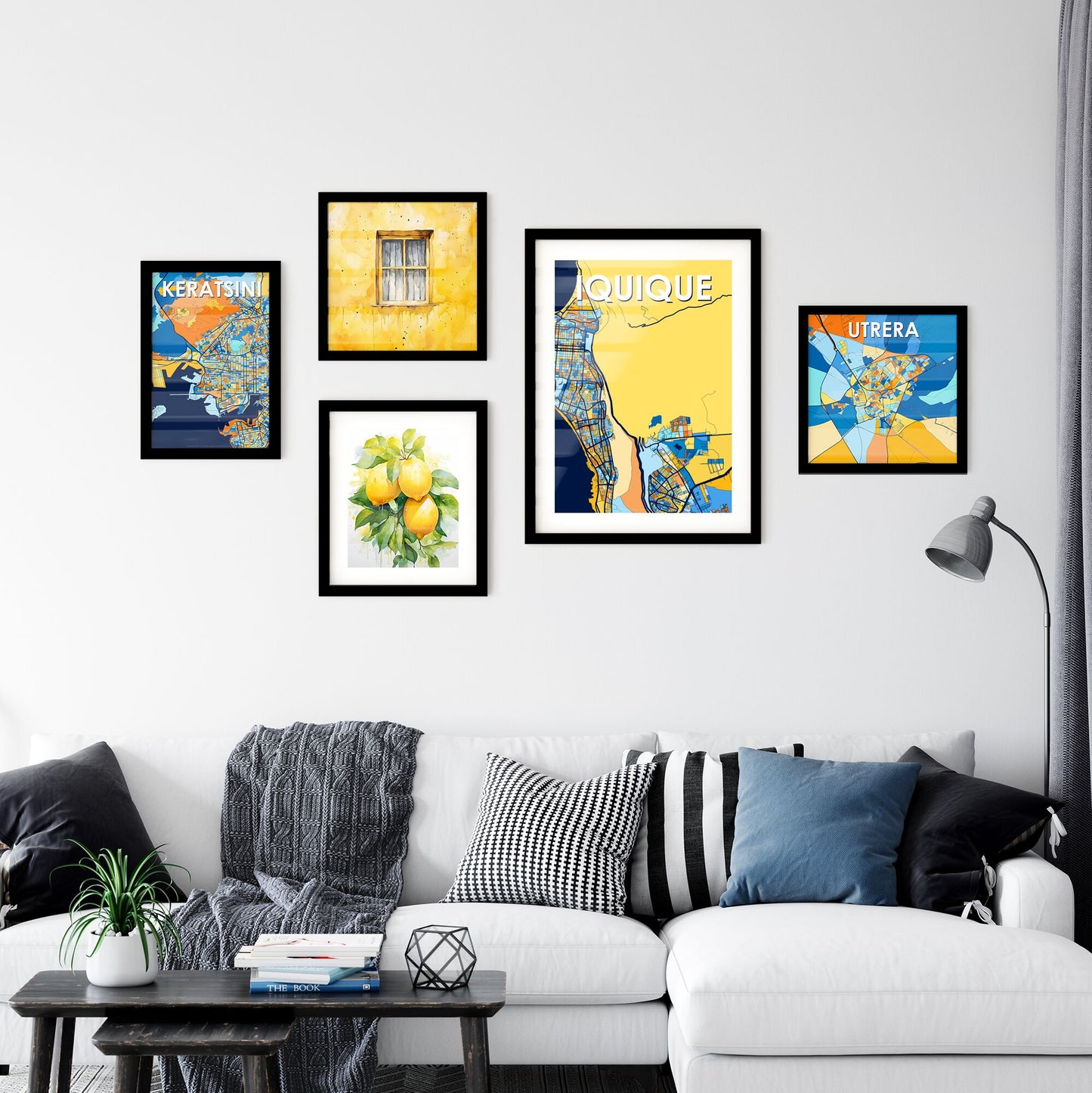 IQUIQUE CHILE Vibrant Colorful Art Map Poster Blue Orange