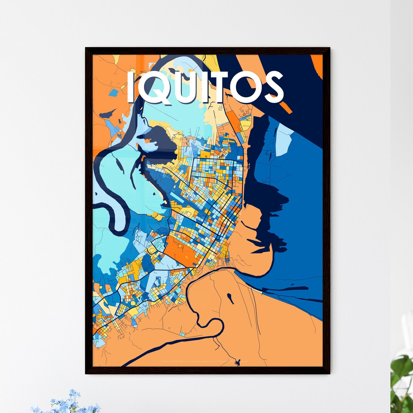 IQUITOS PERU Vibrant Colorful Art Map Poster Blue Orange