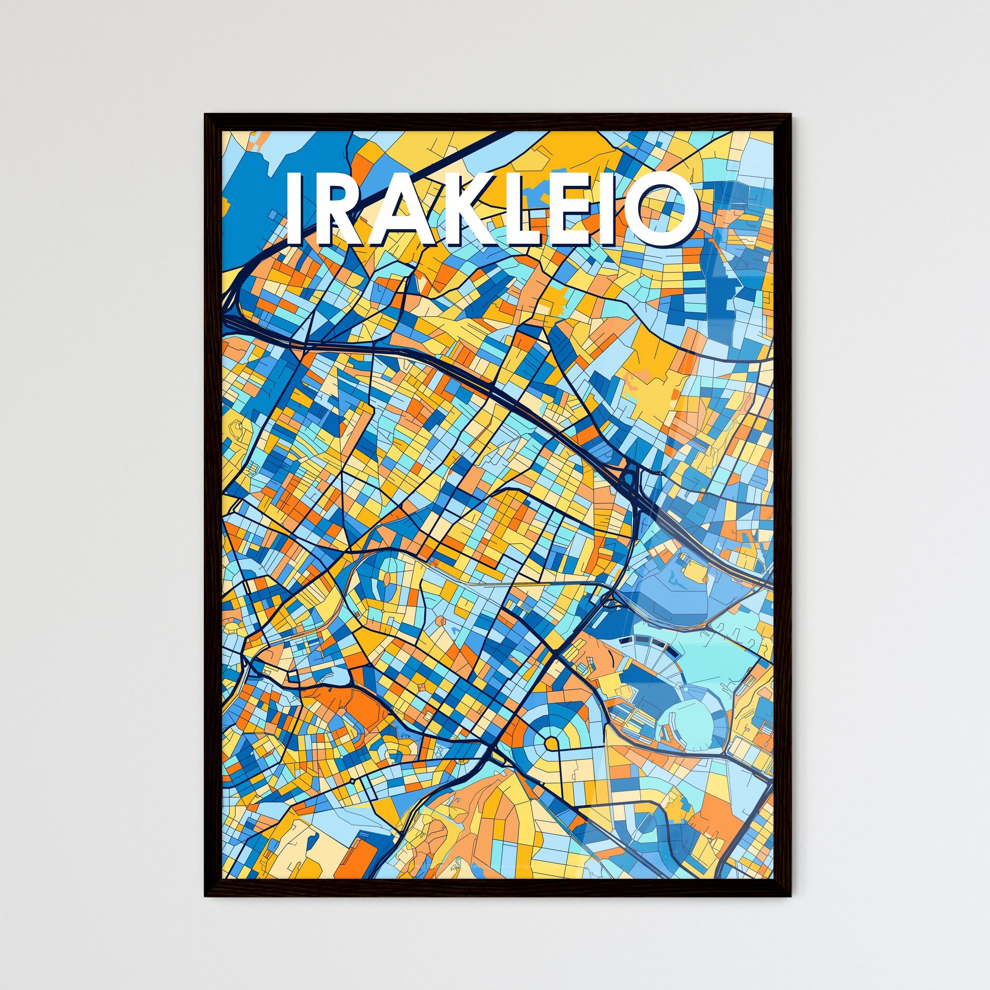 IRAKLEIO GREECE Vibrant Colorful Art Map Poster Blue Orange