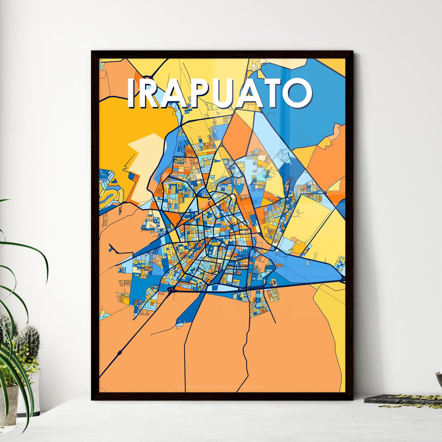 IRAPUATO MEXICO Vibrant Colorful Art Map Poster Blue Orange