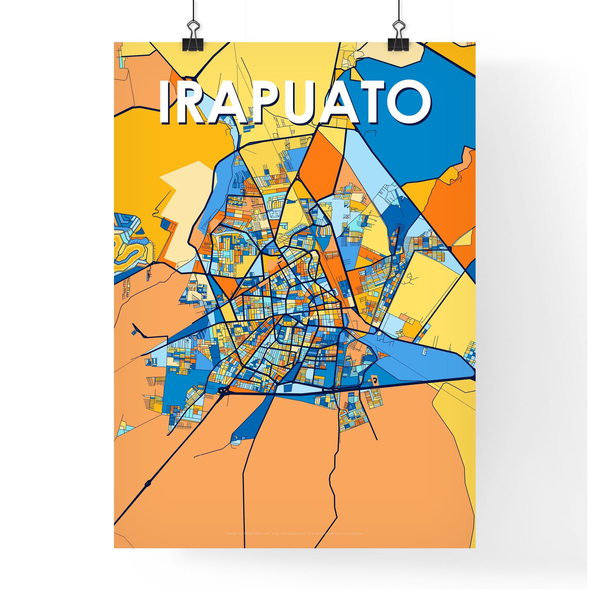 IRAPUATO MEXICO Vibrant Colorful Art Map Poster Blue Orange