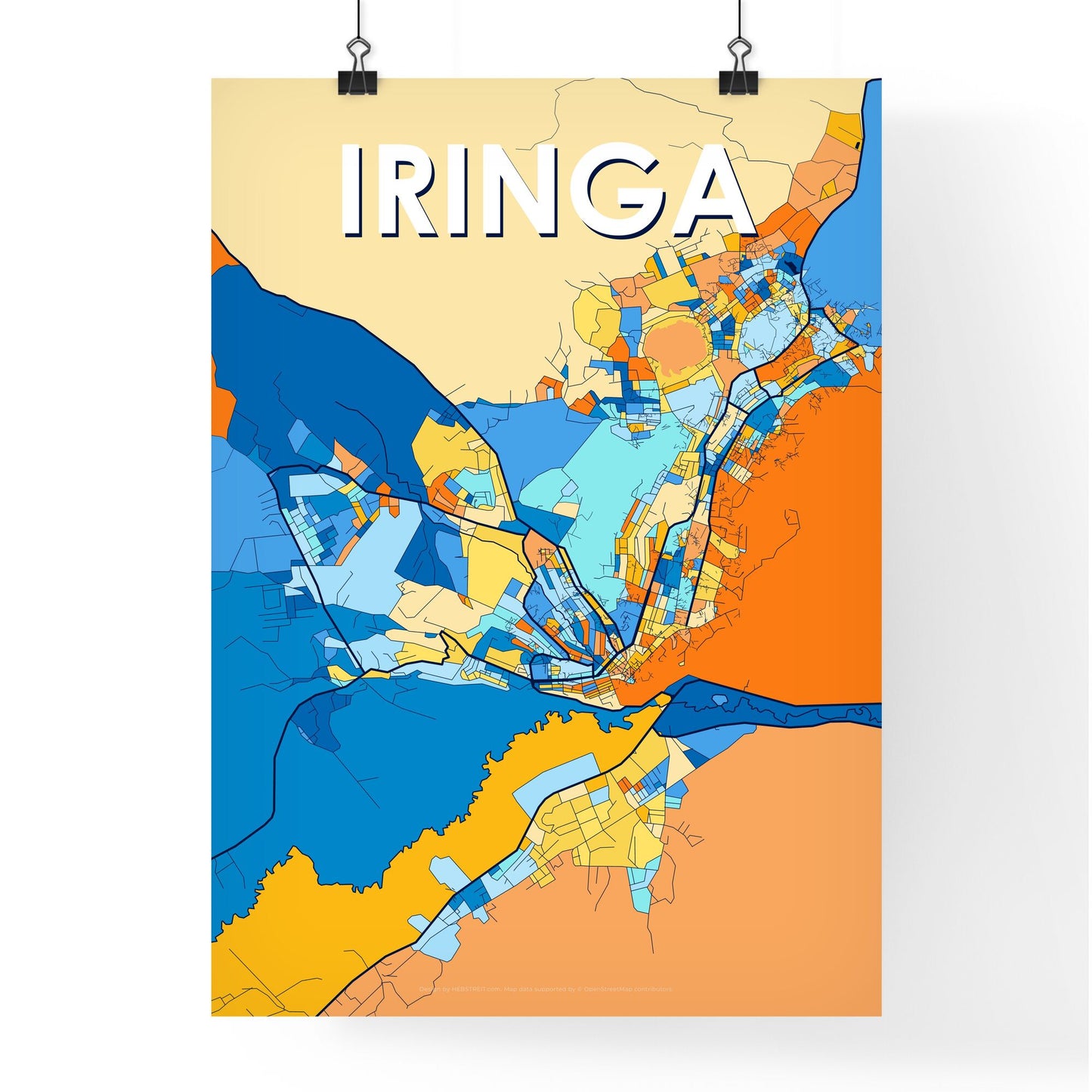 IRINGA TANZANIA Vibrant Colorful Art Map Poster Blue Orange