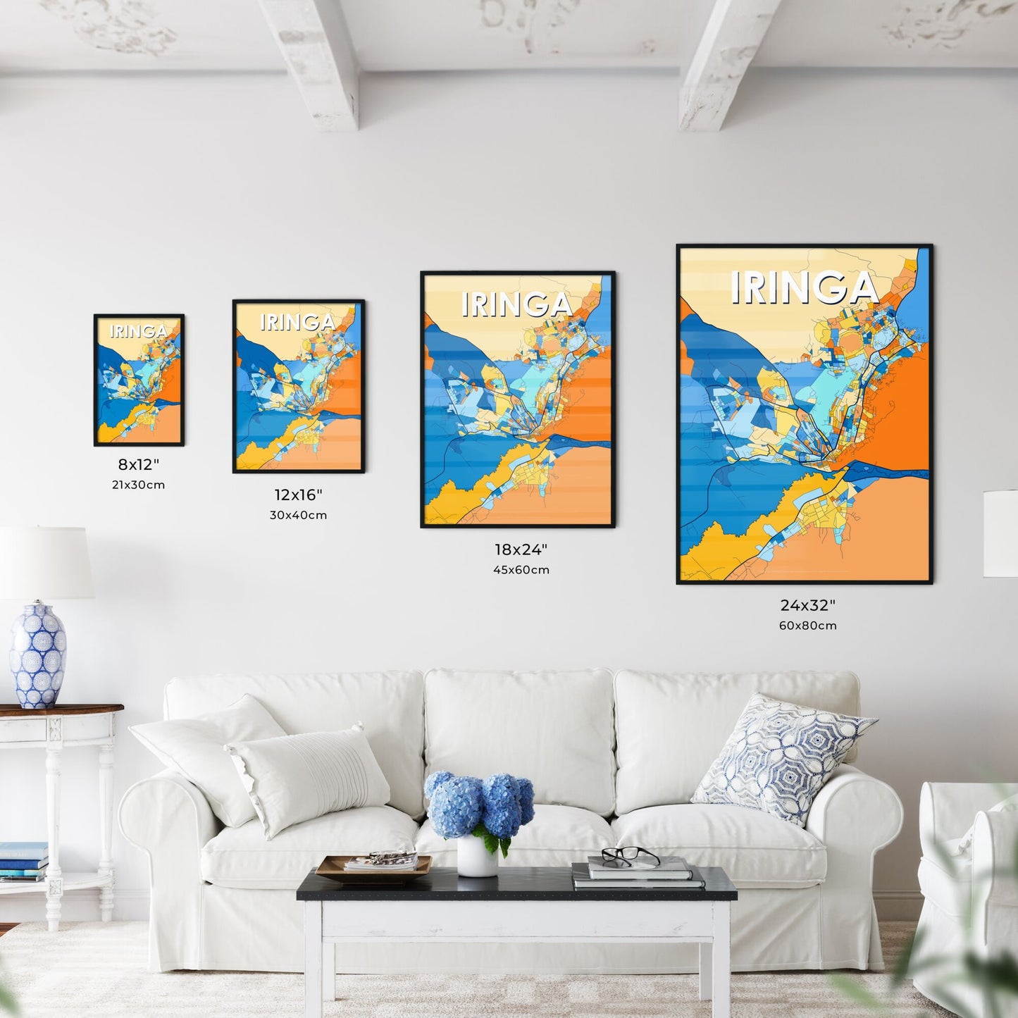 IRINGA TANZANIA Vibrant Colorful Art Map Poster Blue Orange