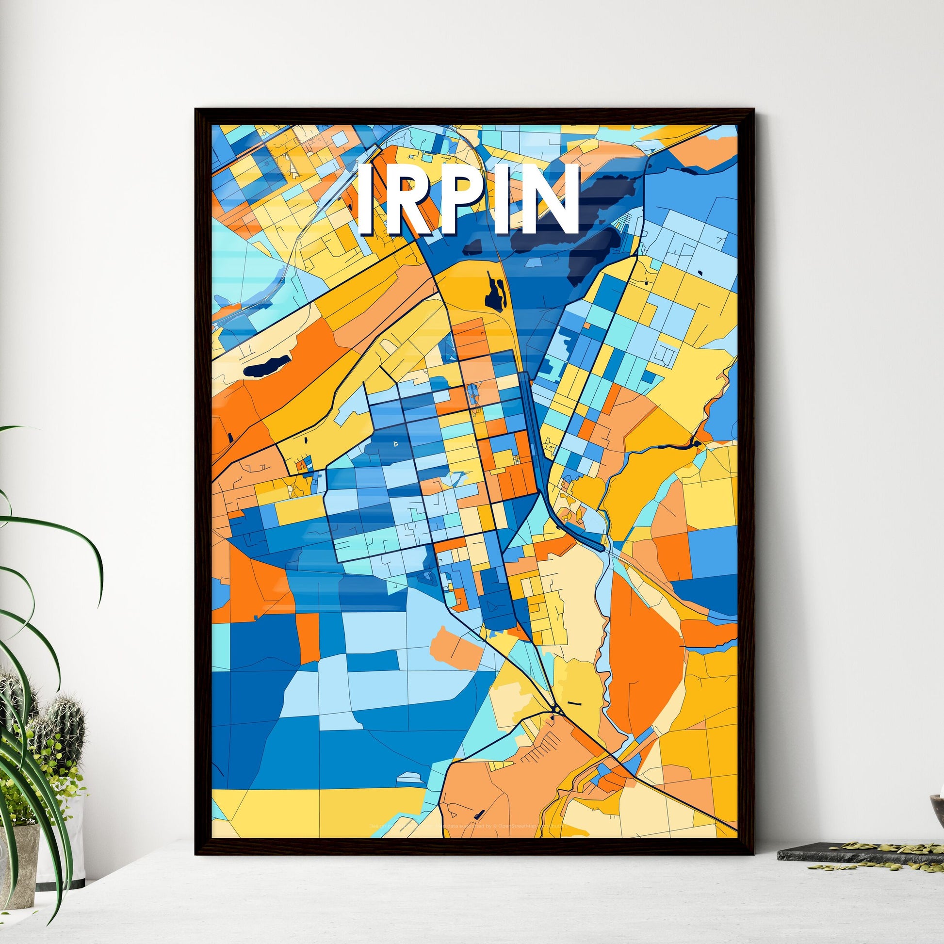 IRPIN UKRAINE Vibrant Colorful Art Map Poster Blue Orange