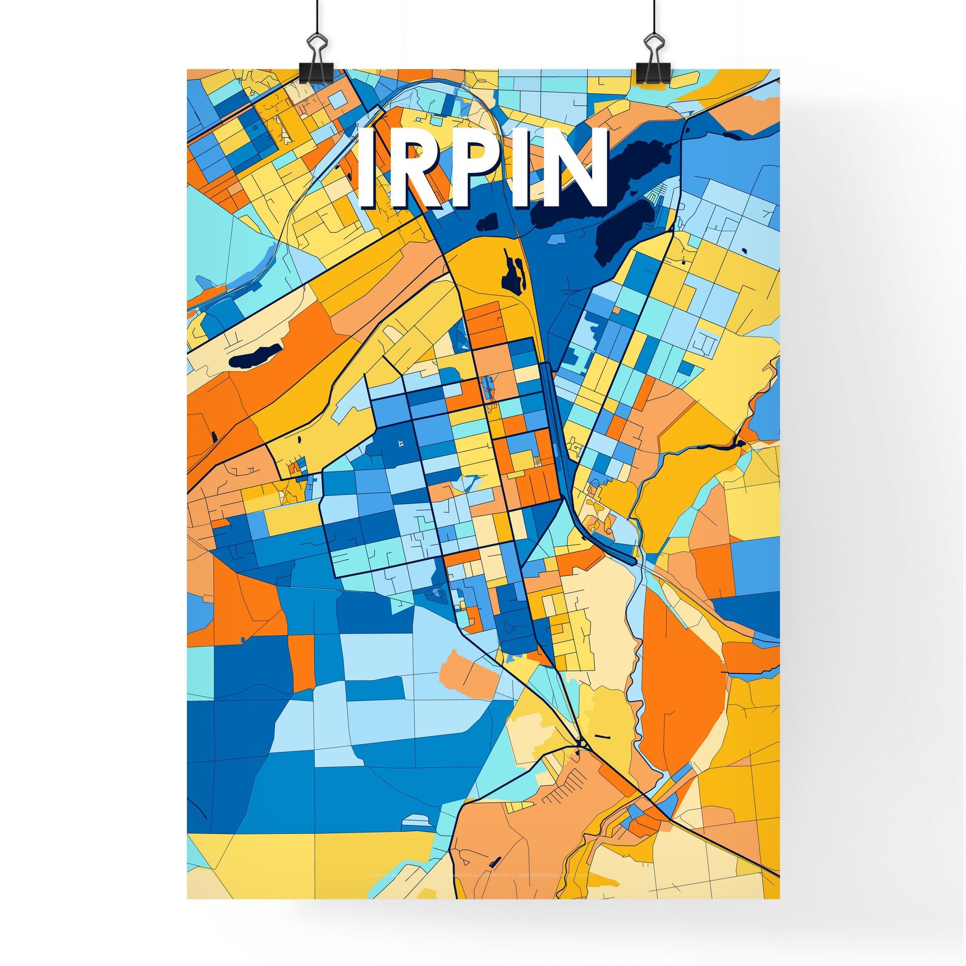 IRPIN UKRAINE Vibrant Colorful Art Map Poster Blue Orange