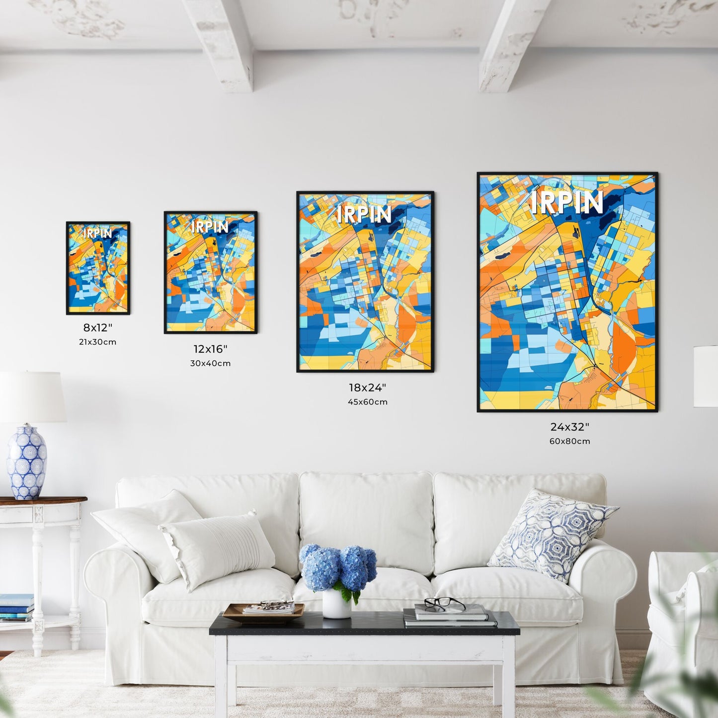 IRPIN UKRAINE Vibrant Colorful Art Map Poster Blue Orange