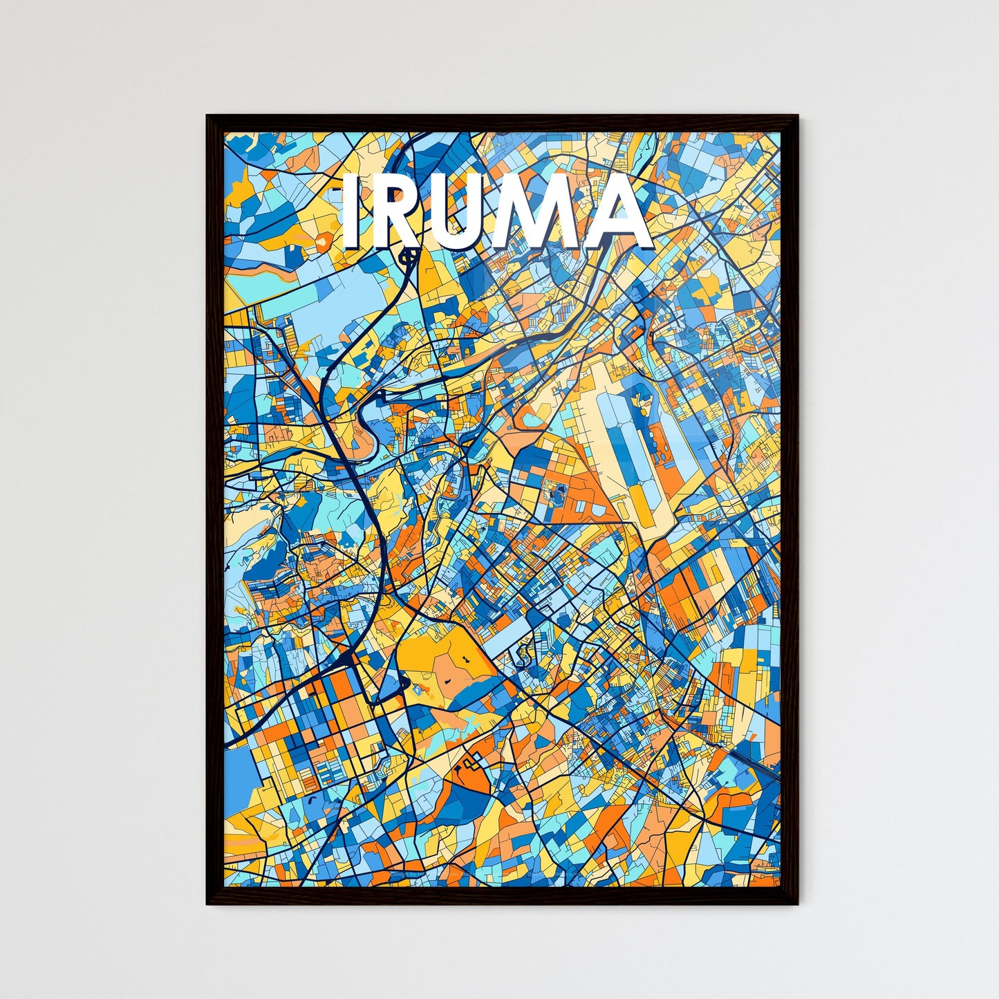 IRUMA JAPAN Vibrant Colorful Art Map Poster Blue Orange