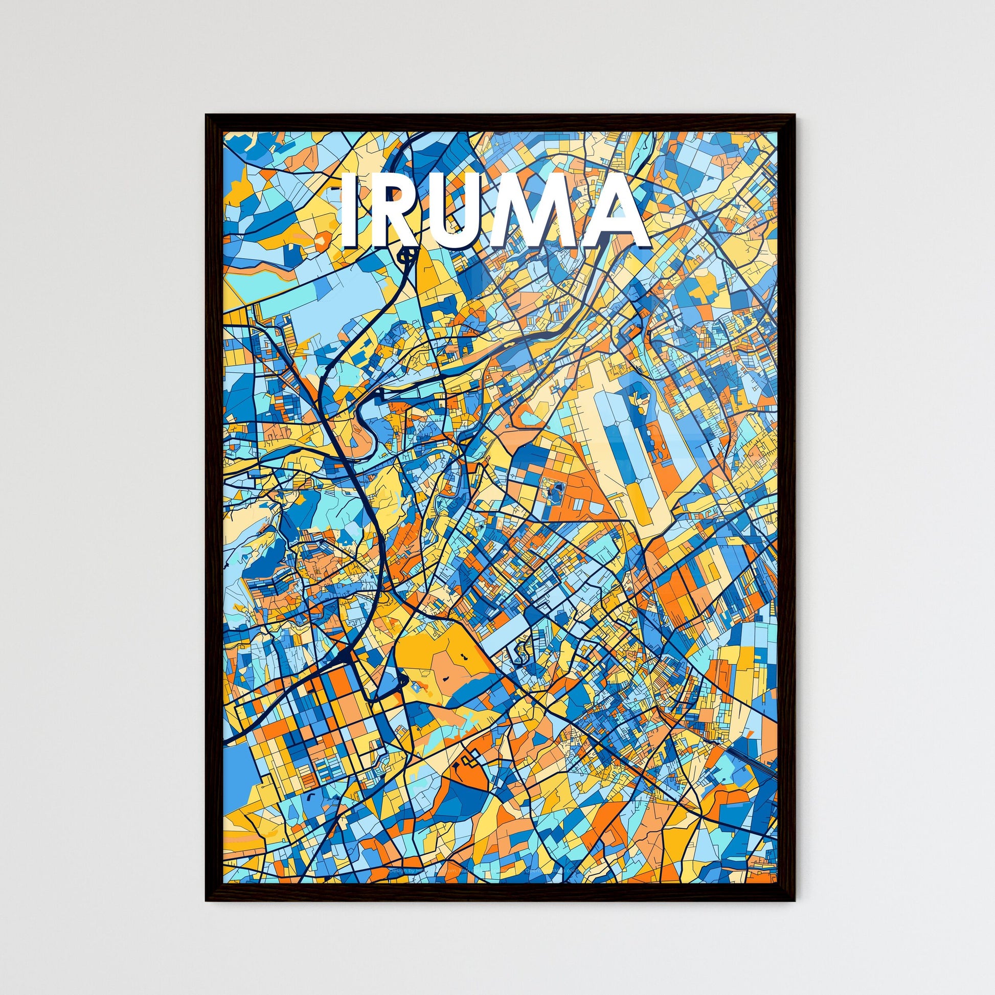 IRUMA JAPAN Vibrant Colorful Art Map Poster Blue Orange