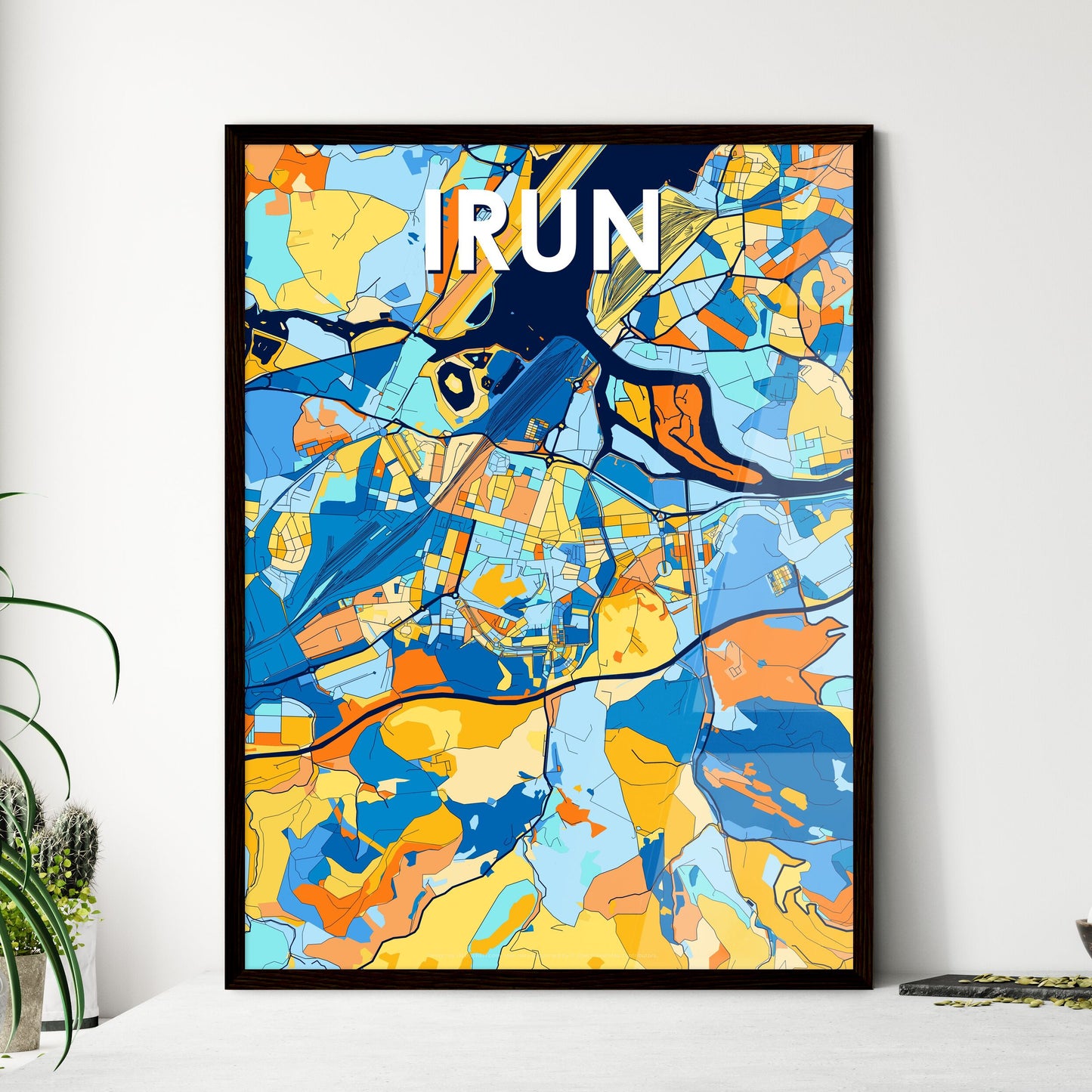 IRUN SPAIN Vibrant Colorful Art Map Poster Blue Orange