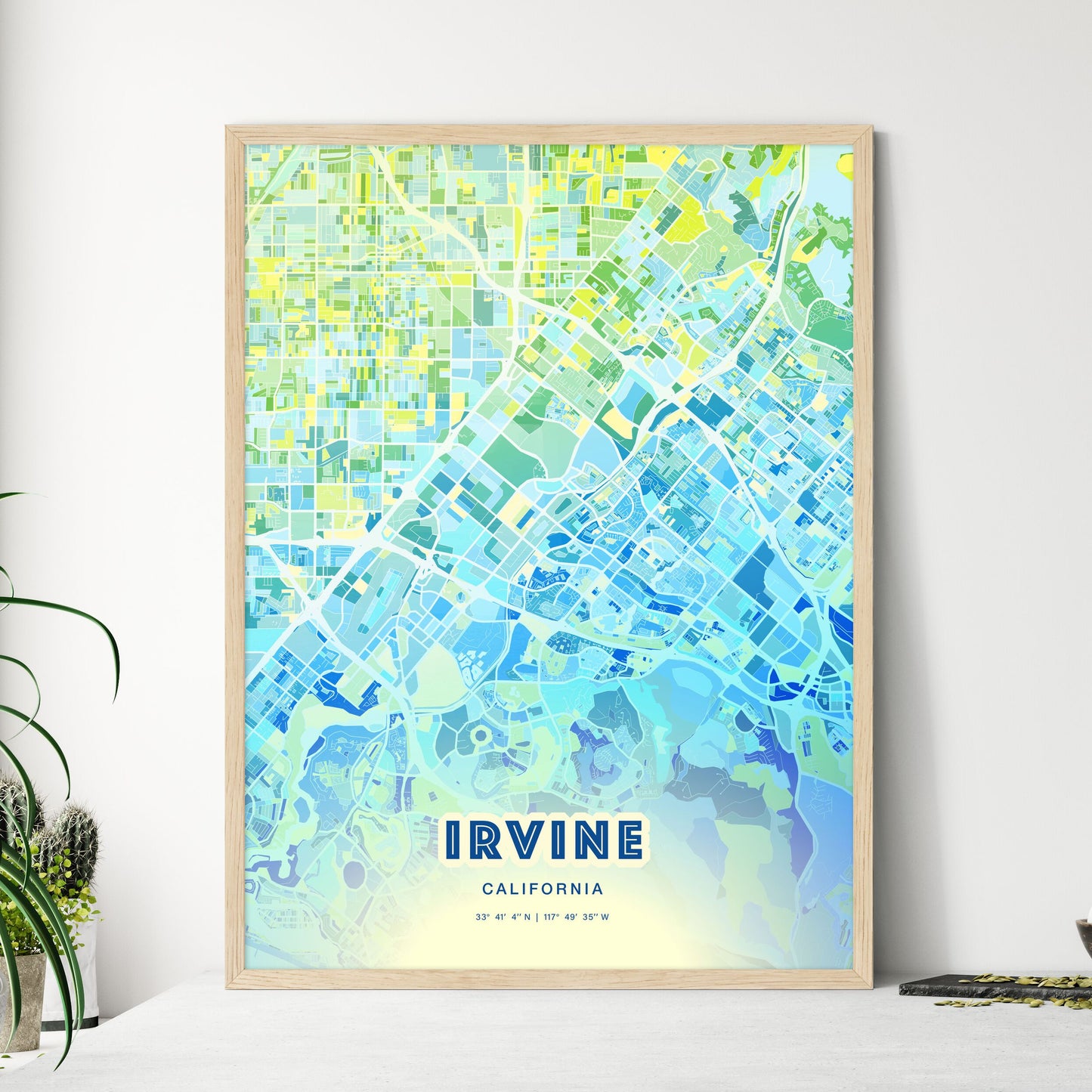 Colorful Irvine California Fine Art Map Cool Blue