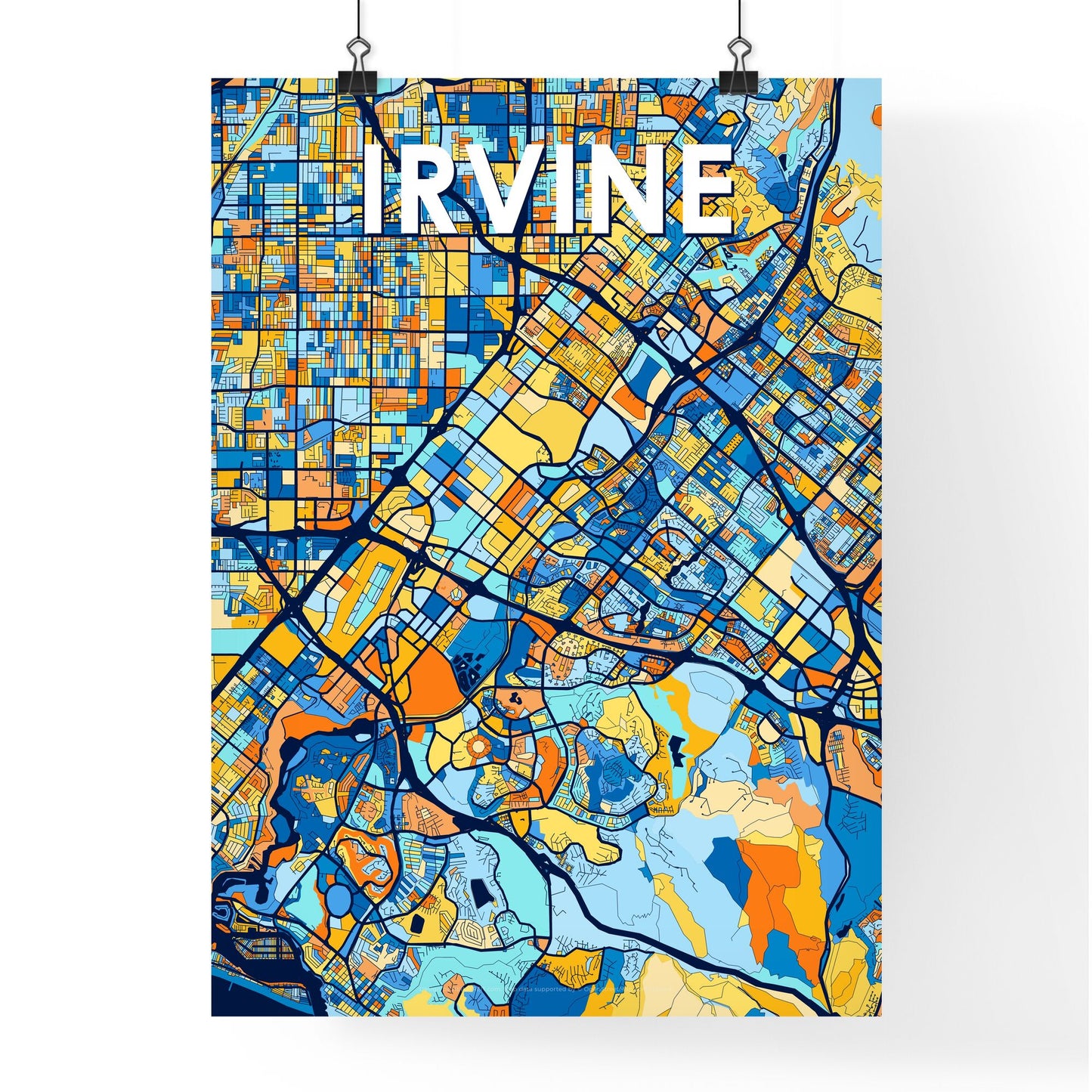 IRVINE CALIFORNIA Vibrant Colorful Art Map Poster Blue Orange