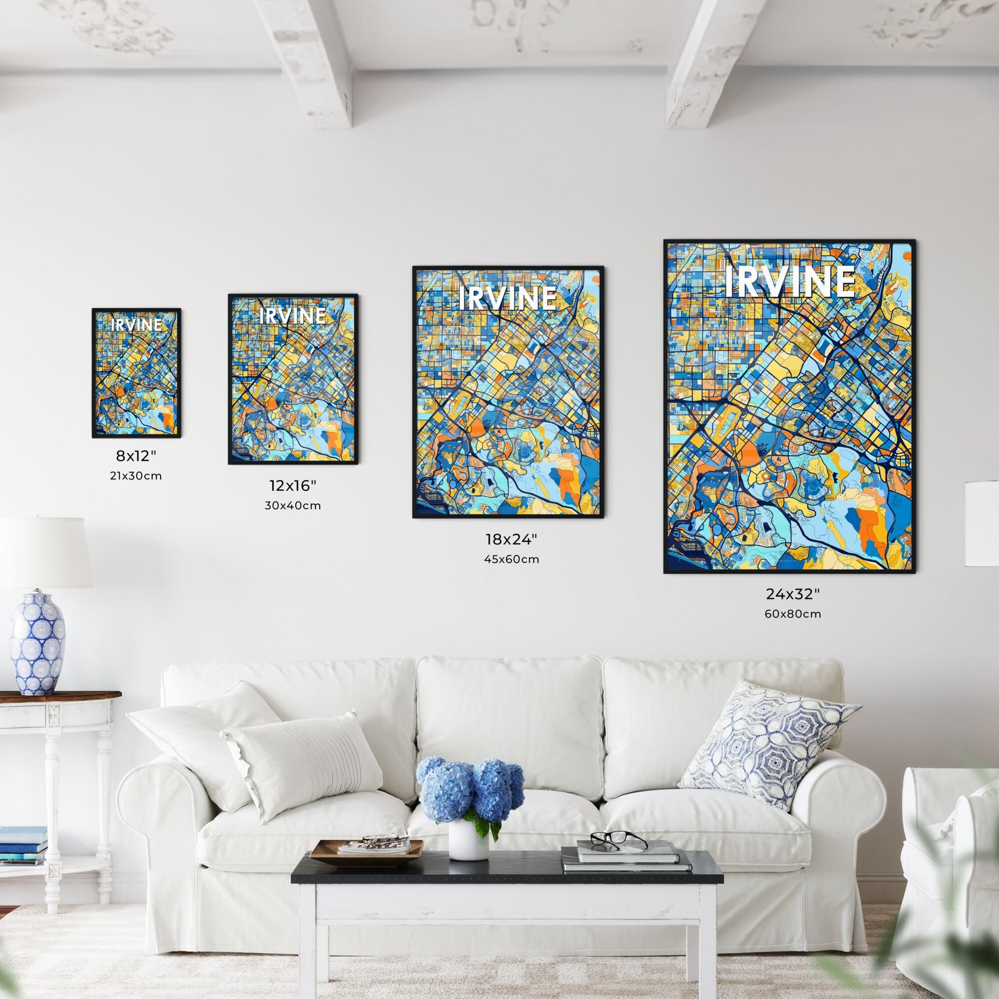 IRVINE CALIFORNIA Vibrant Colorful Art Map Poster Blue Orange