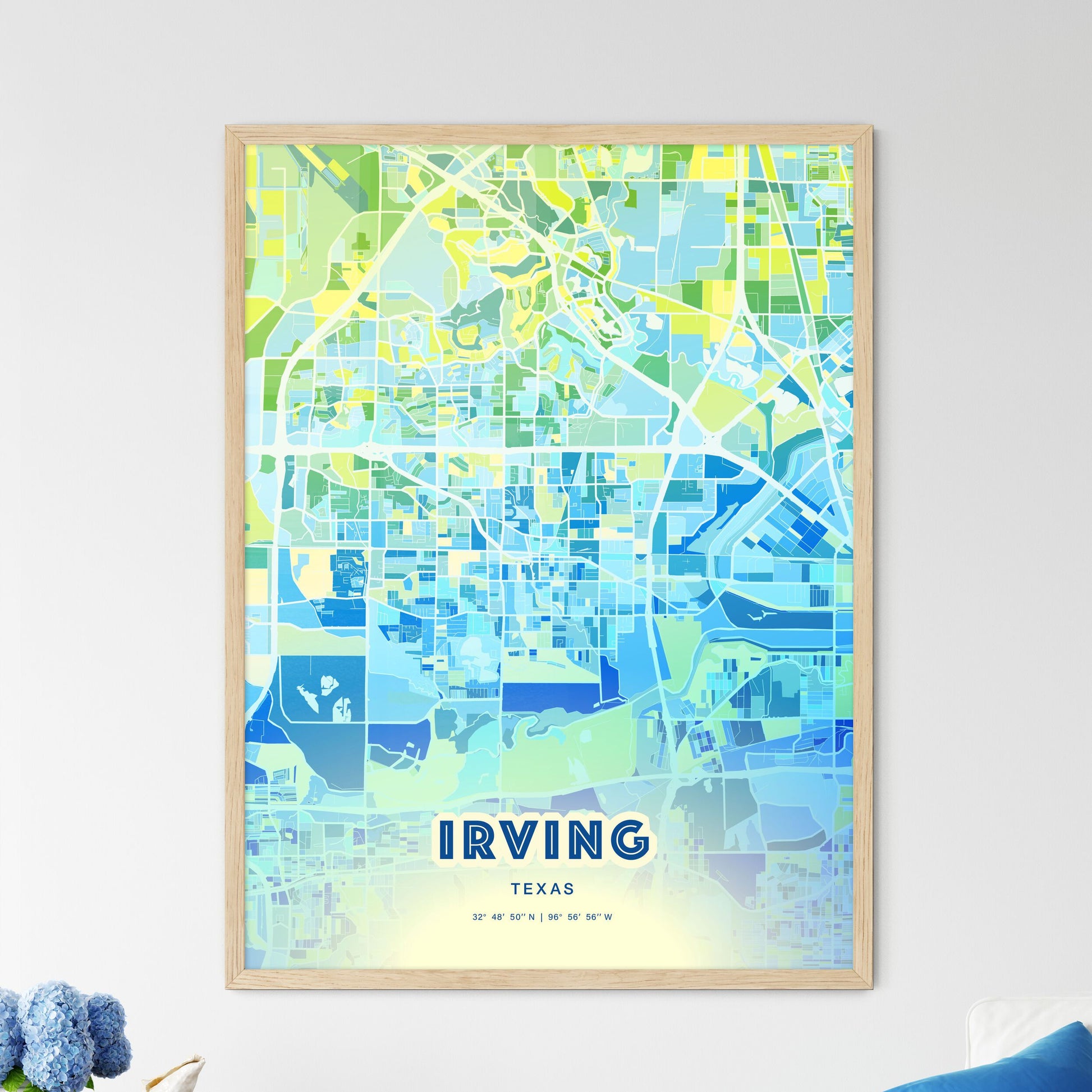 Colorful Irving Texas Fine Art Map Cool Blue