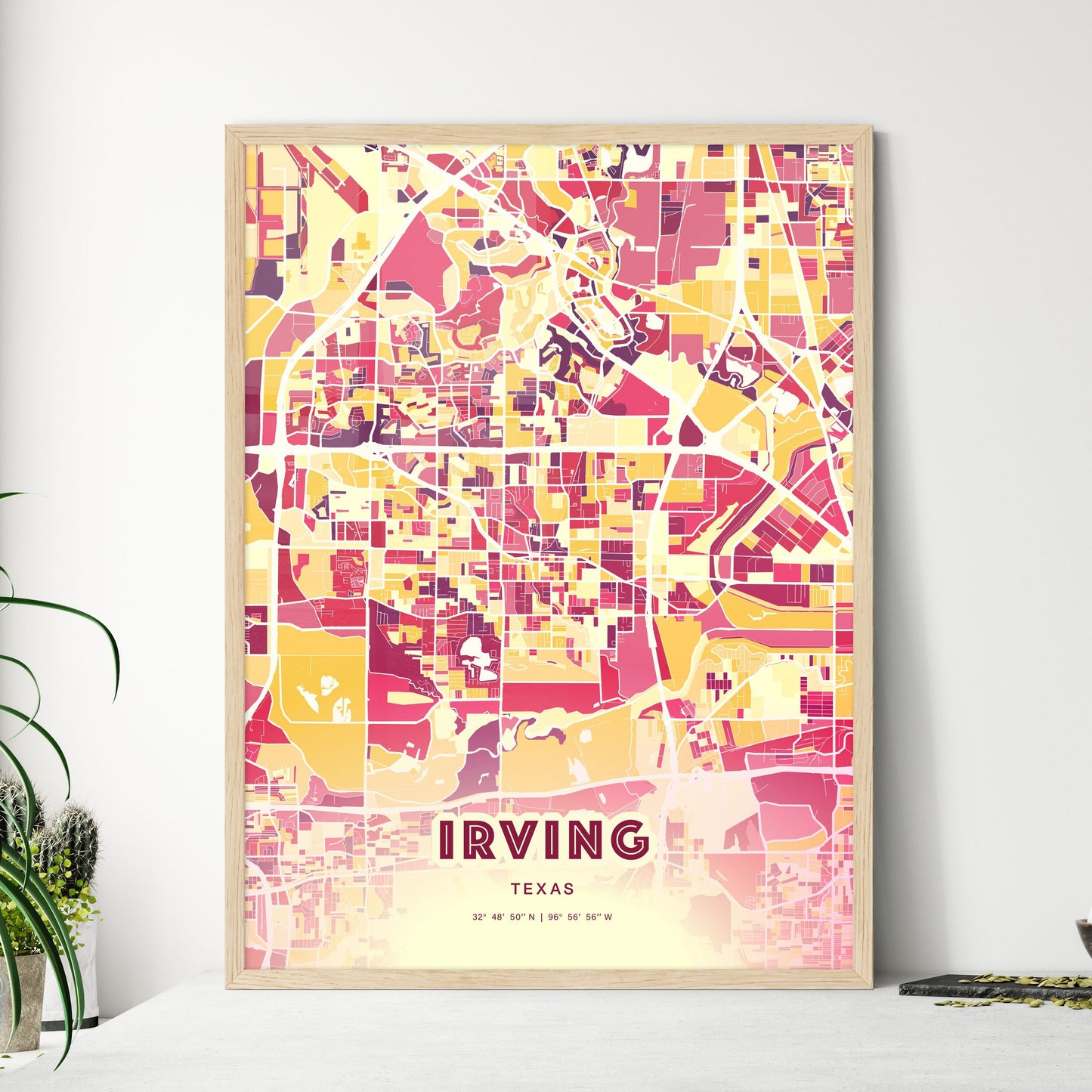 Colorful Irving Texas Fine Art Map Hot Red