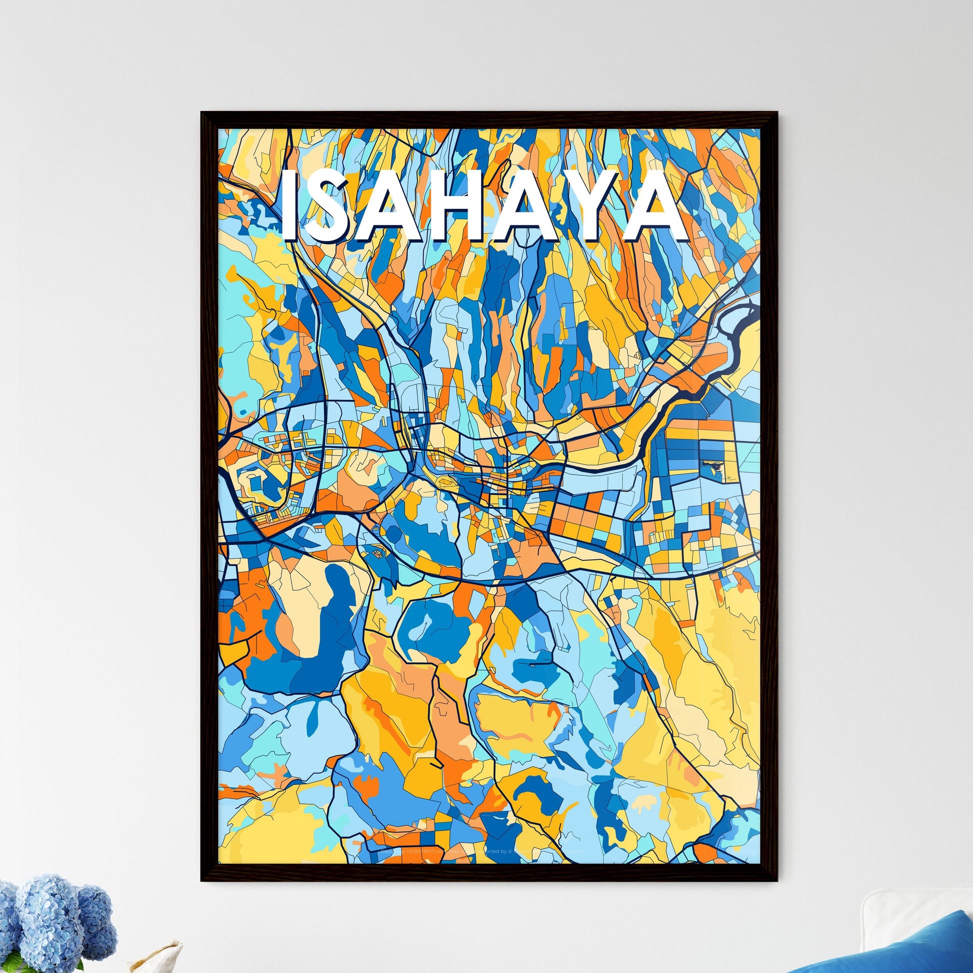 ISAHAYA JAPAN Vibrant Colorful Art Map Poster Blue Orange