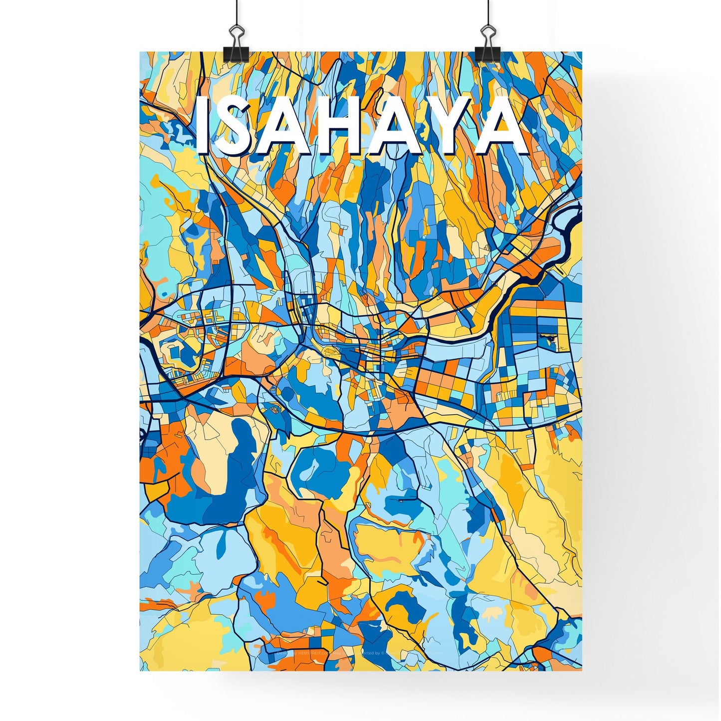 ISAHAYA JAPAN Vibrant Colorful Art Map Poster Blue Orange