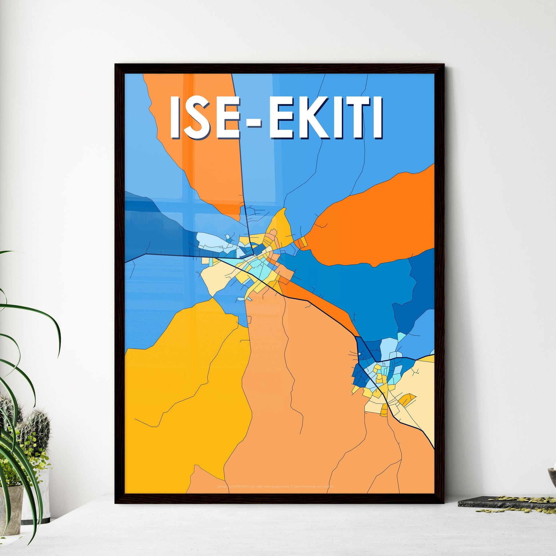 ISE-EKITI NIGERIA Vibrant Colorful Art Map Poster Blue Orange