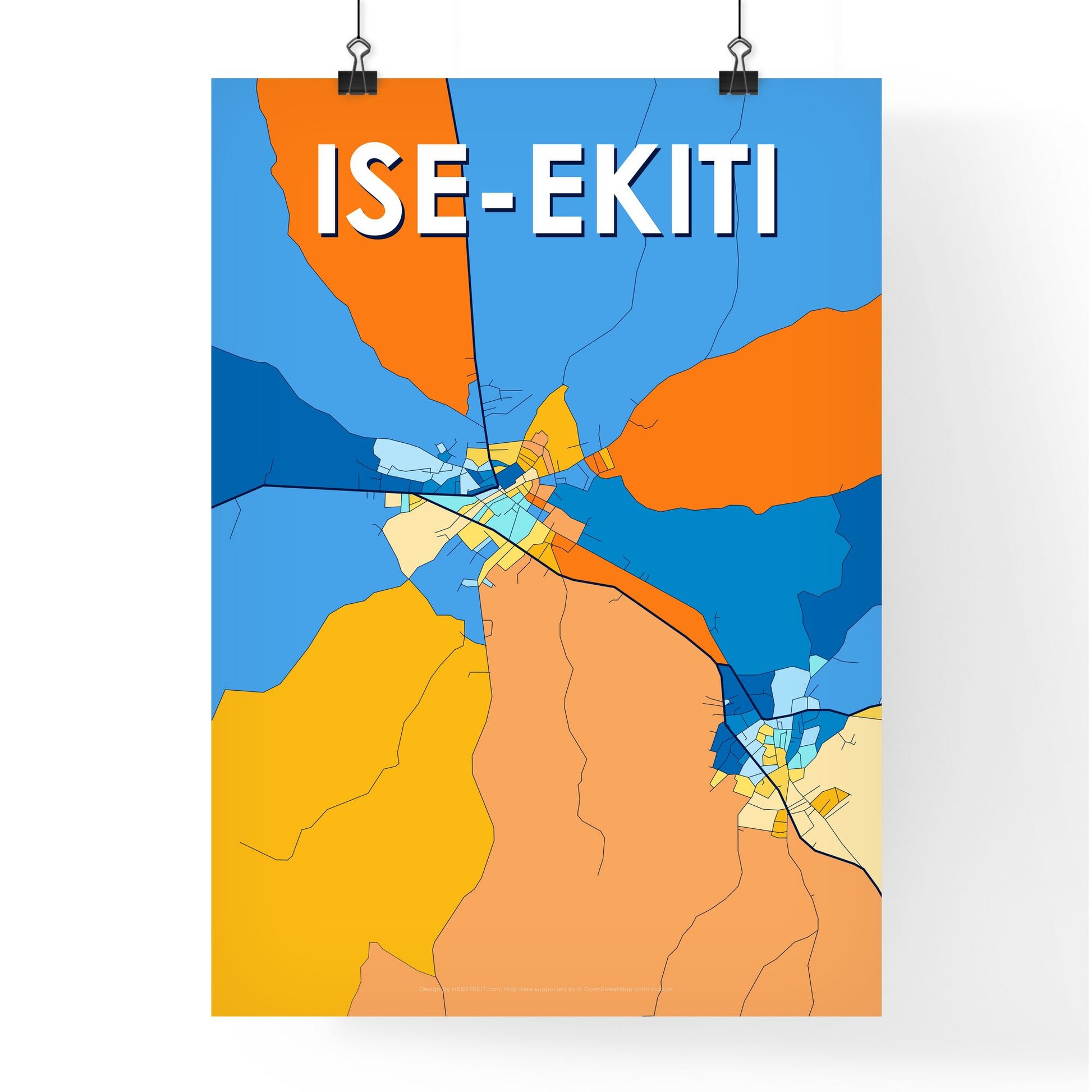 ISE-EKITI NIGERIA Vibrant Colorful Art Map Poster Blue Orange