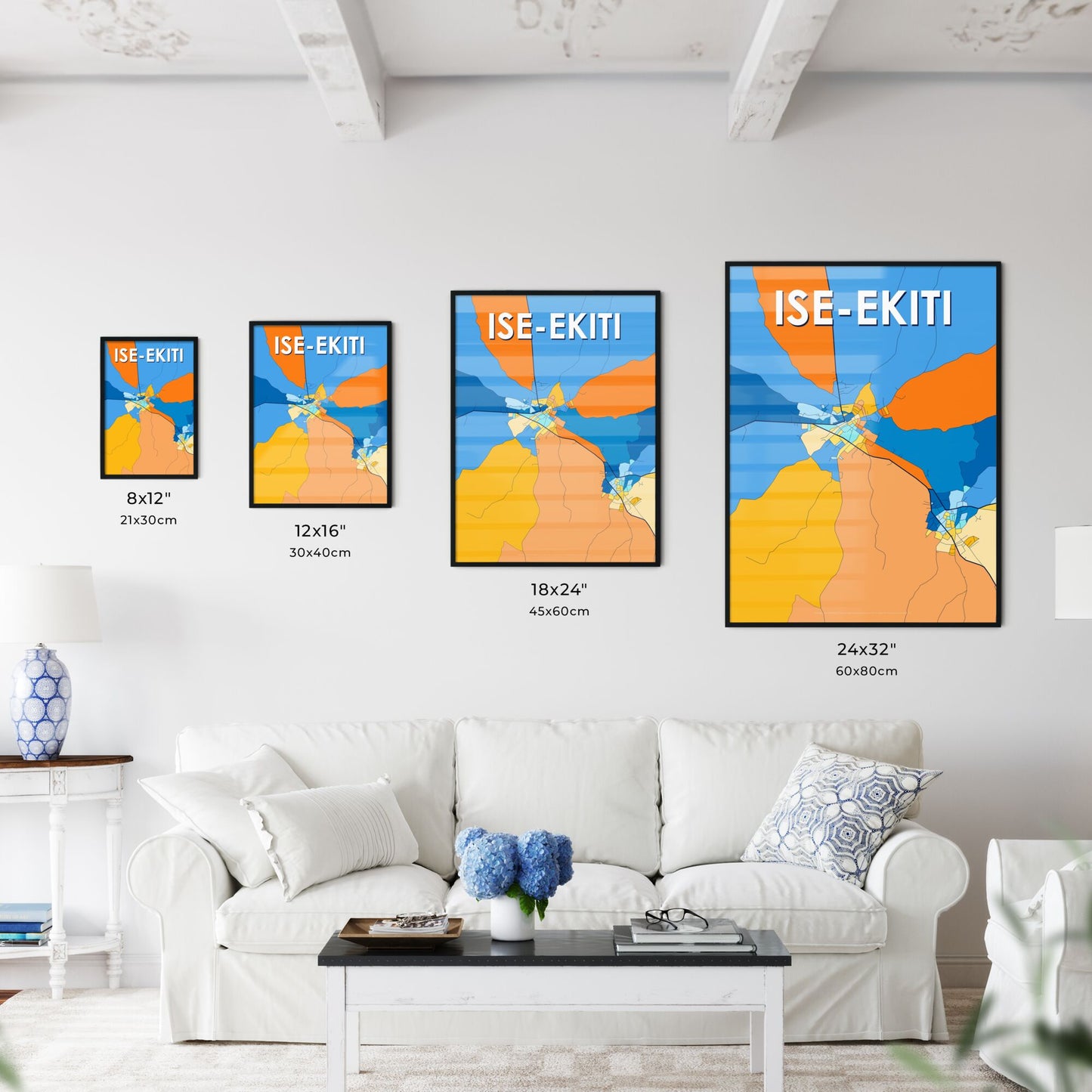 ISE-EKITI NIGERIA Vibrant Colorful Art Map Poster Blue Orange