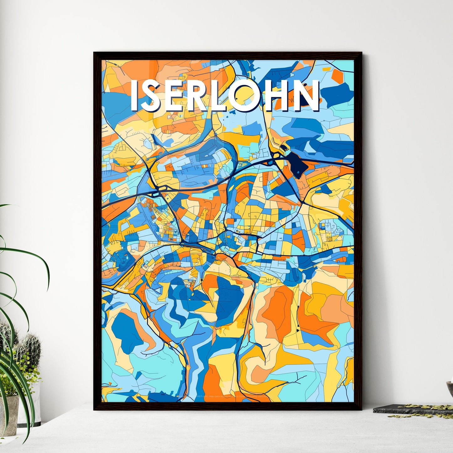 ISERLOHN GERMANY Vibrant Colorful Art Map Poster Blue Orange