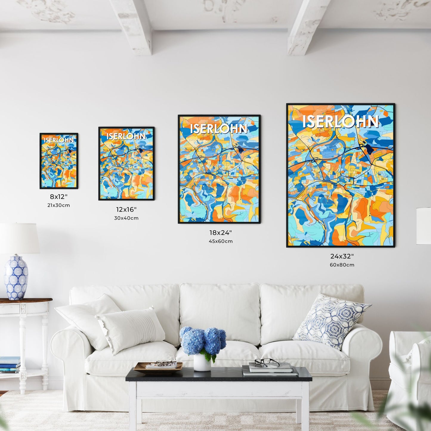 ISERLOHN GERMANY Vibrant Colorful Art Map Poster Blue Orange