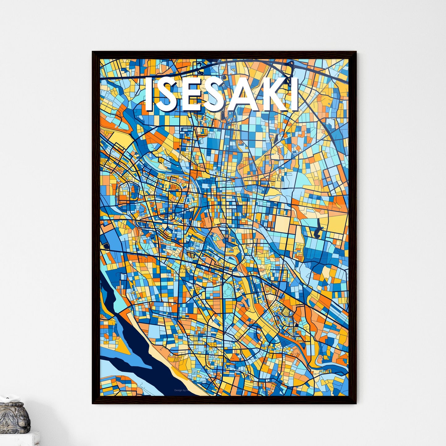 ISESAKI JAPAN Vibrant Colorful Art Map Poster Blue Orange