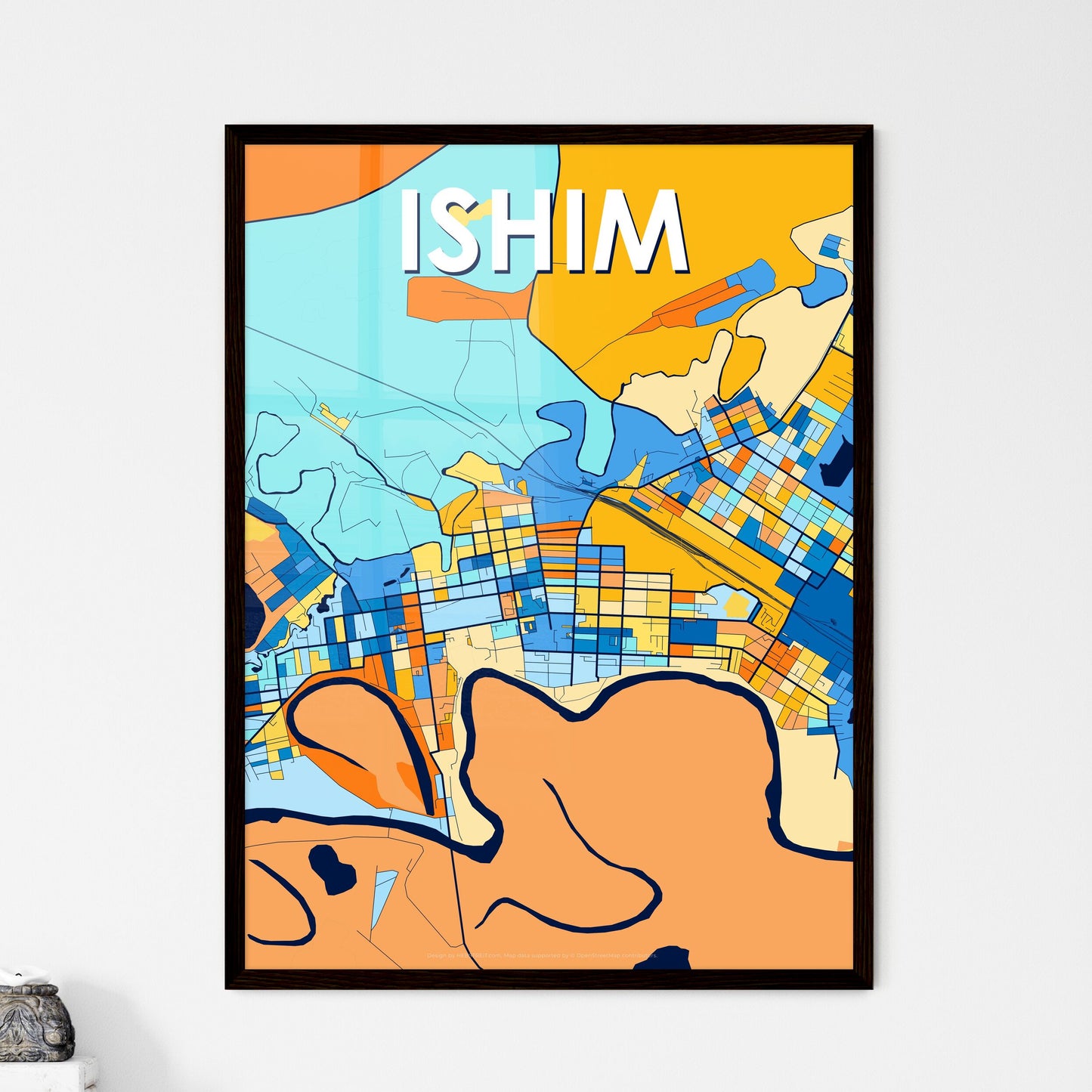 ISHIM RUSSIA Vibrant Colorful Art Map Poster Blue Orange