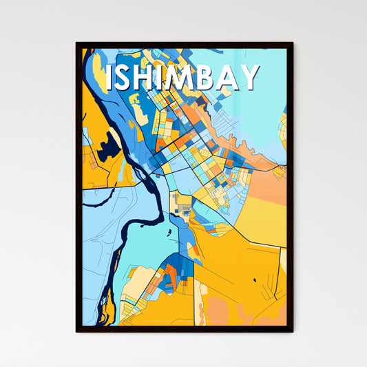 ISHIMBAY RUSSIA Vibrant Colorful Art Map Poster Blue Orange