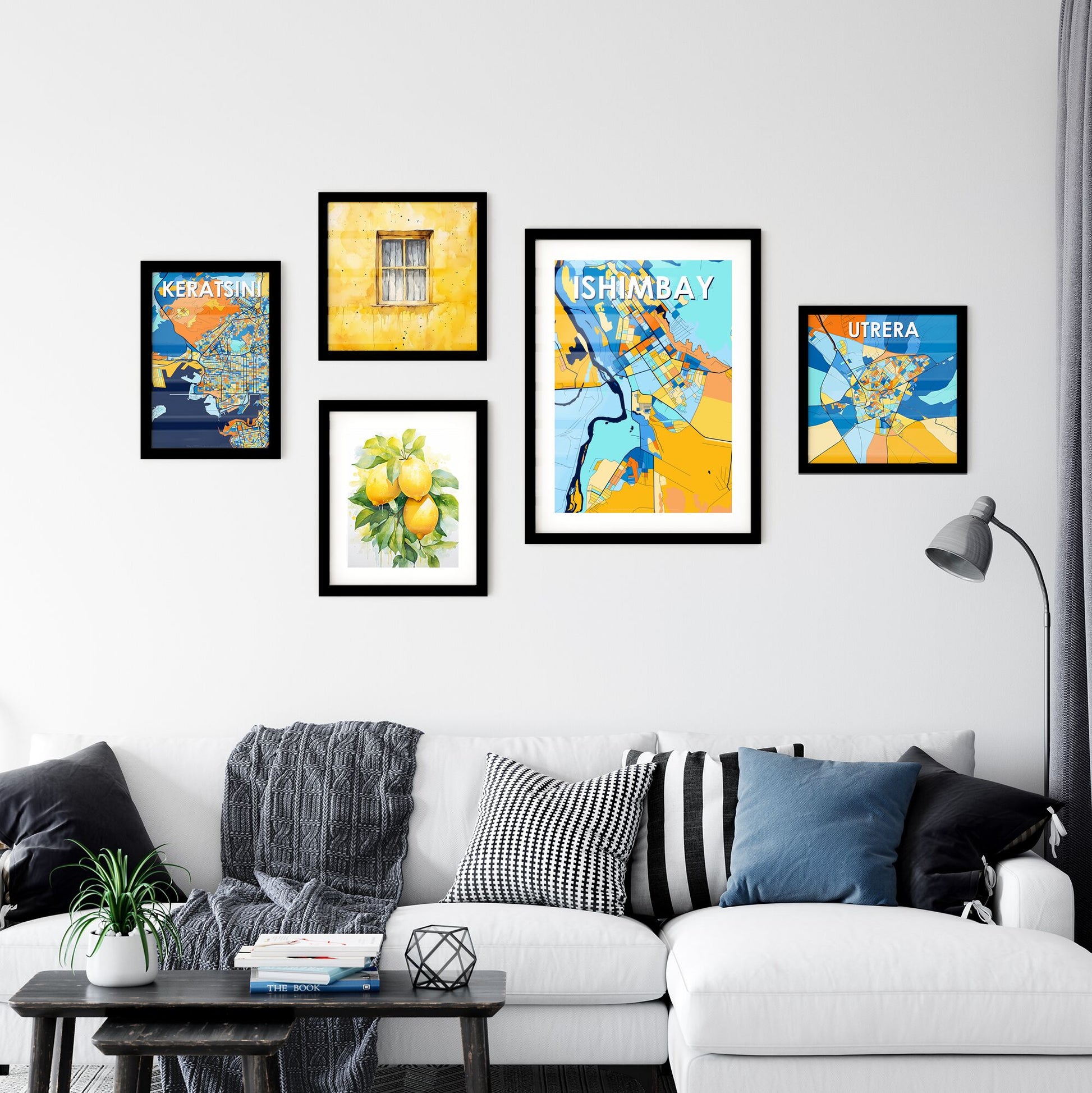 ISHIMBAY RUSSIA Vibrant Colorful Art Map Poster Blue Orange