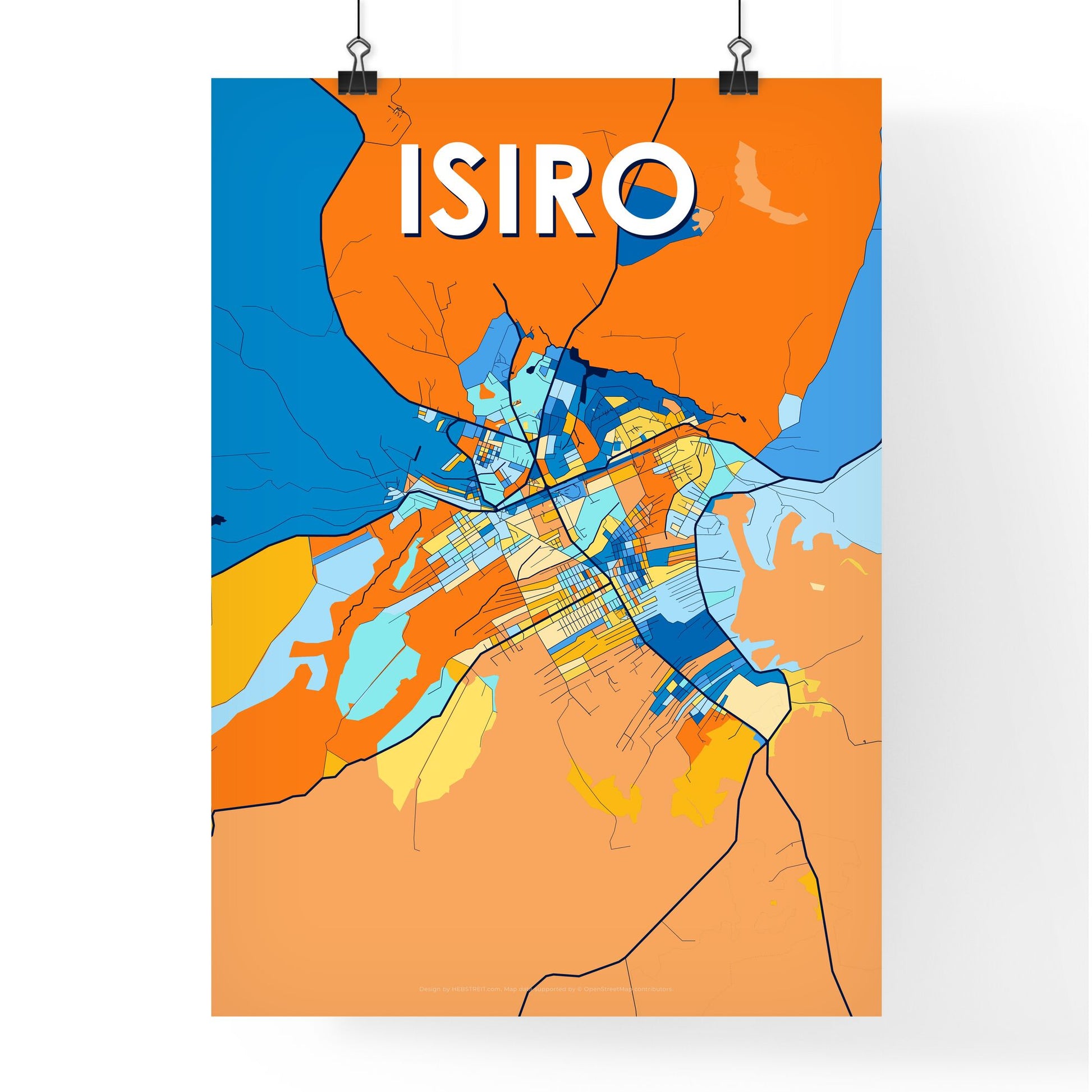 ISIRO DR CONGO Vibrant Colorful Art Map Poster Blue Orange