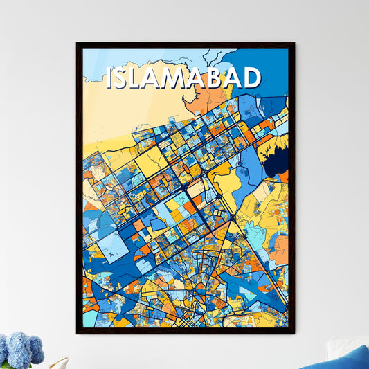 ISLAMABAD PAKISTAN Vibrant Colorful Art Map Poster Blue Orange