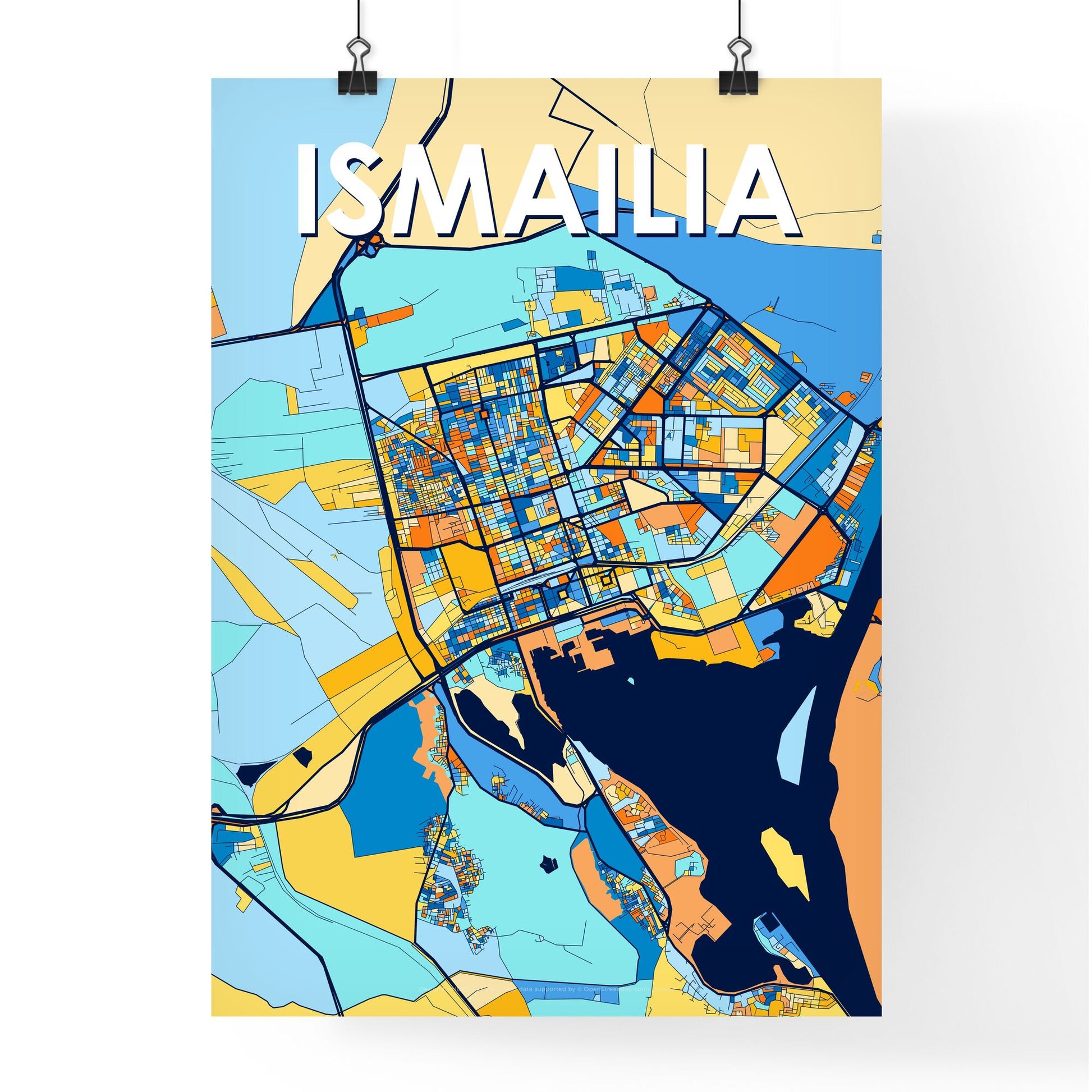 ISMAILIA EGYPT Vibrant Colorful Art Map Poster Blue Orange