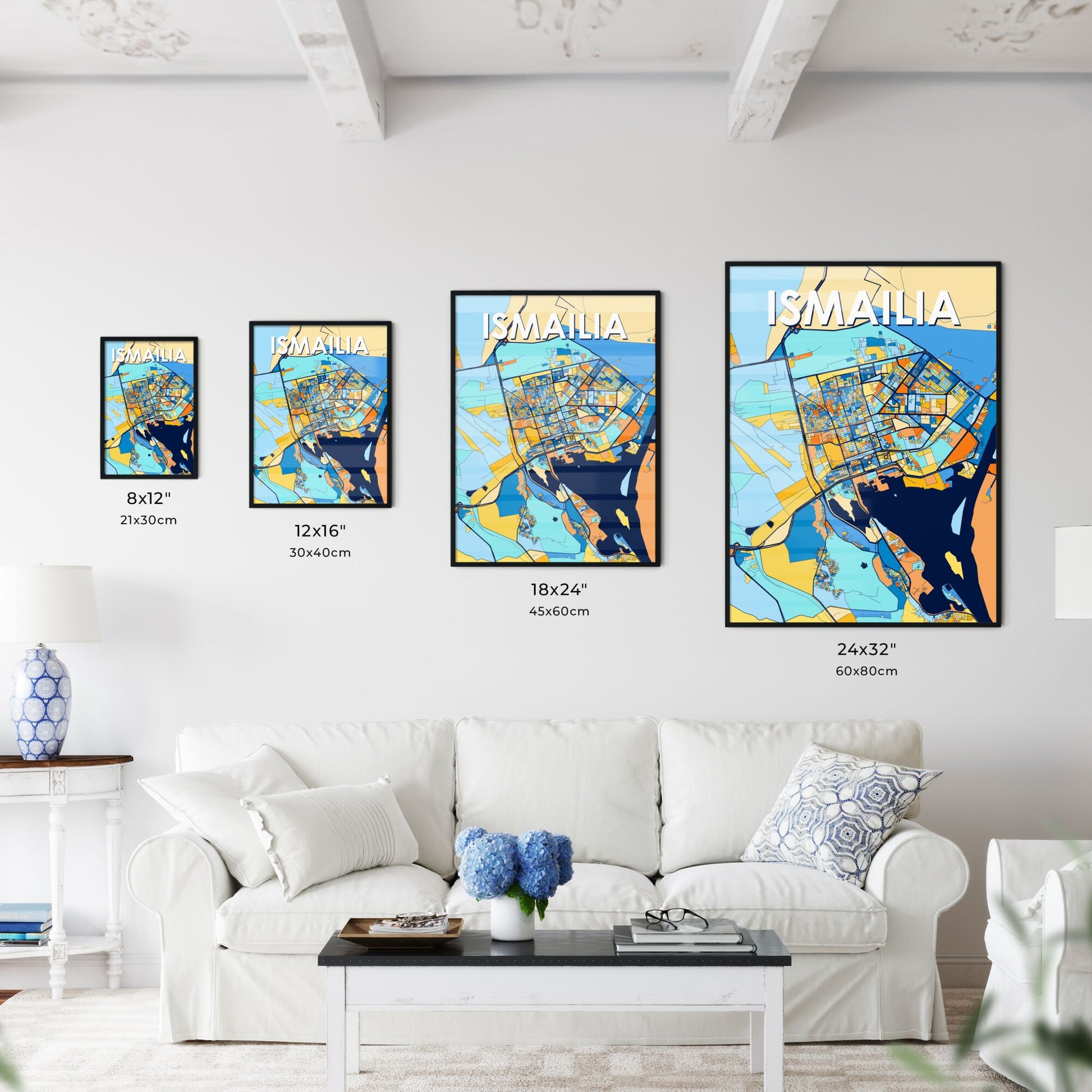 ISMAILIA EGYPT Vibrant Colorful Art Map Poster Blue Orange