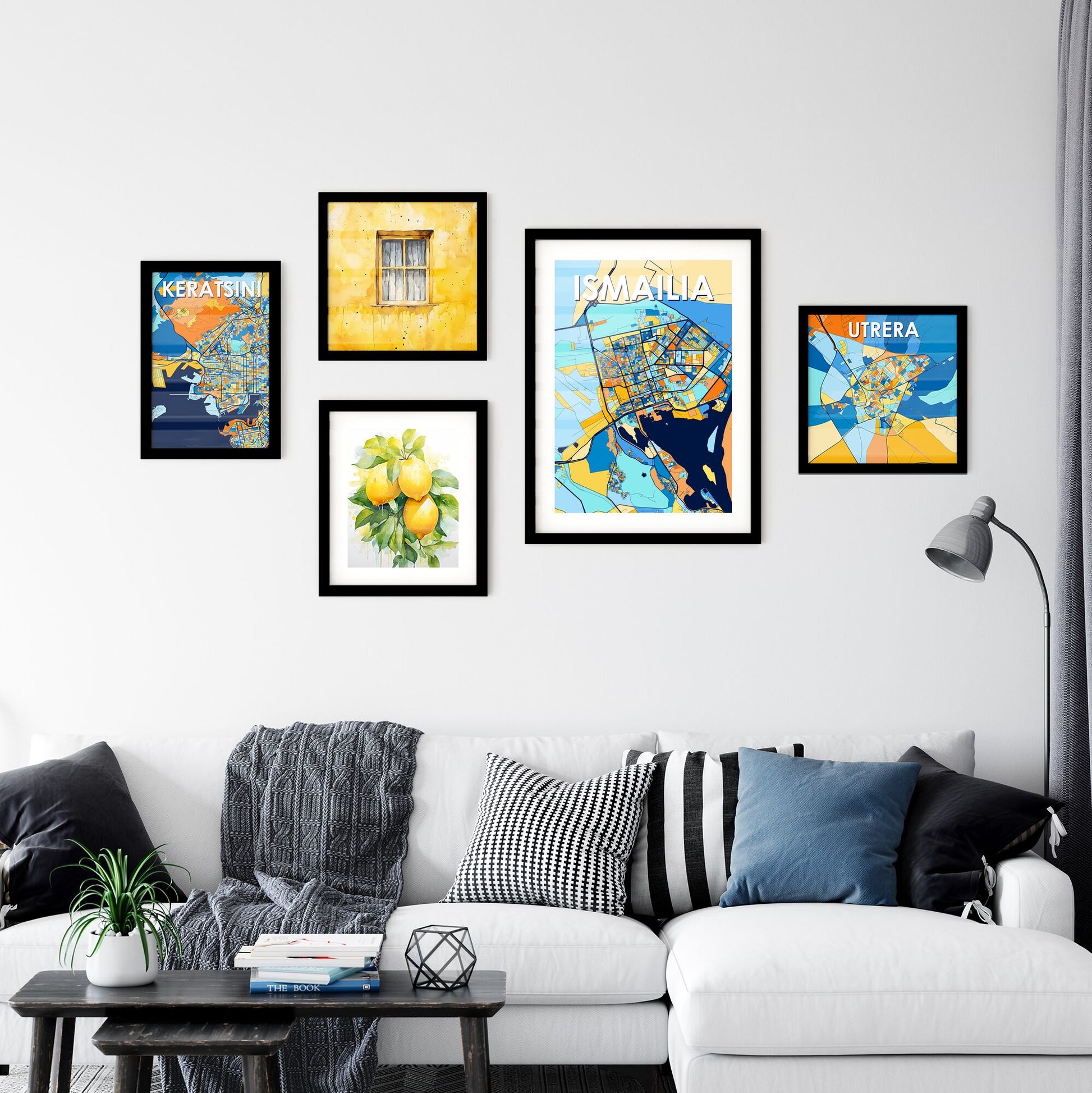 ISMAILIA EGYPT Vibrant Colorful Art Map Poster Blue Orange