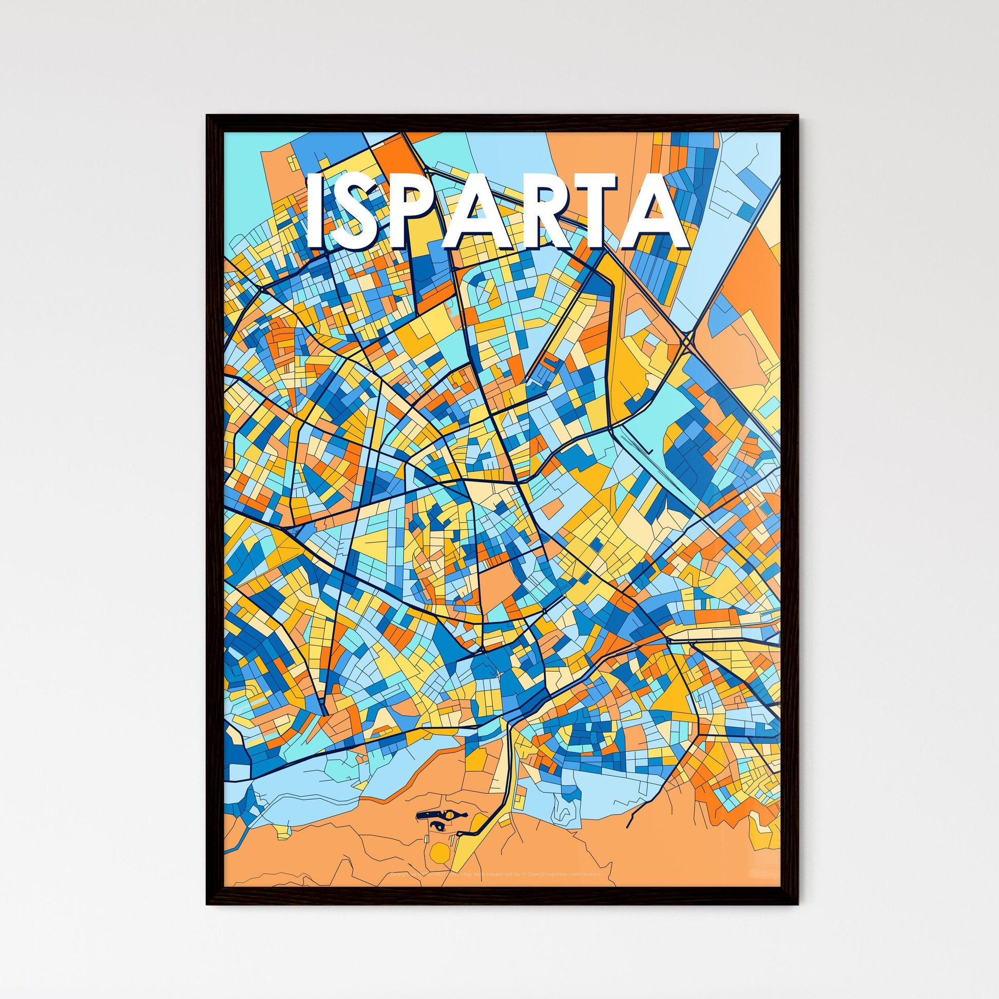 ISPARTA TURKEY Vibrant Colorful Art Map Poster Blue Orange