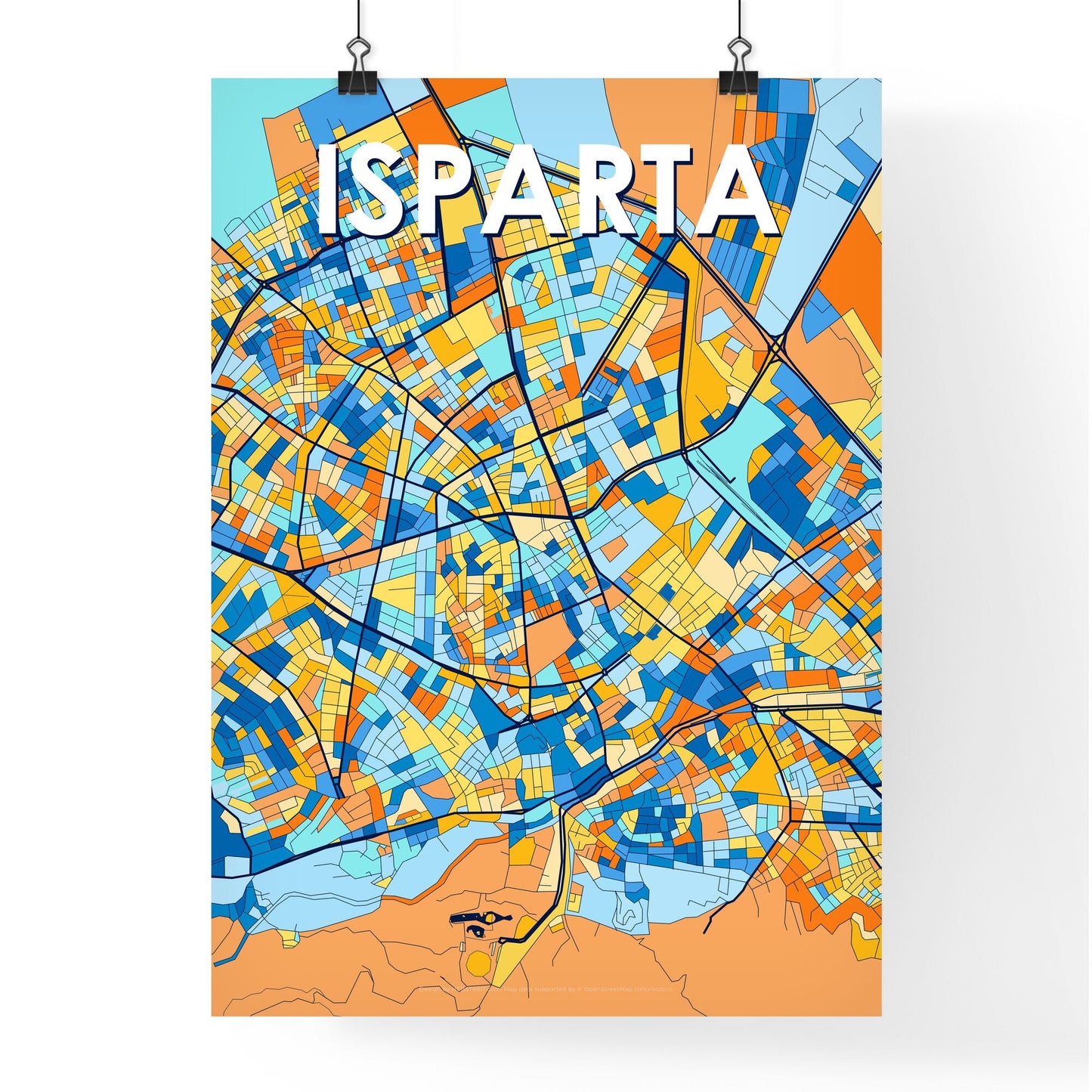 ISPARTA TURKEY Vibrant Colorful Art Map Poster Blue Orange