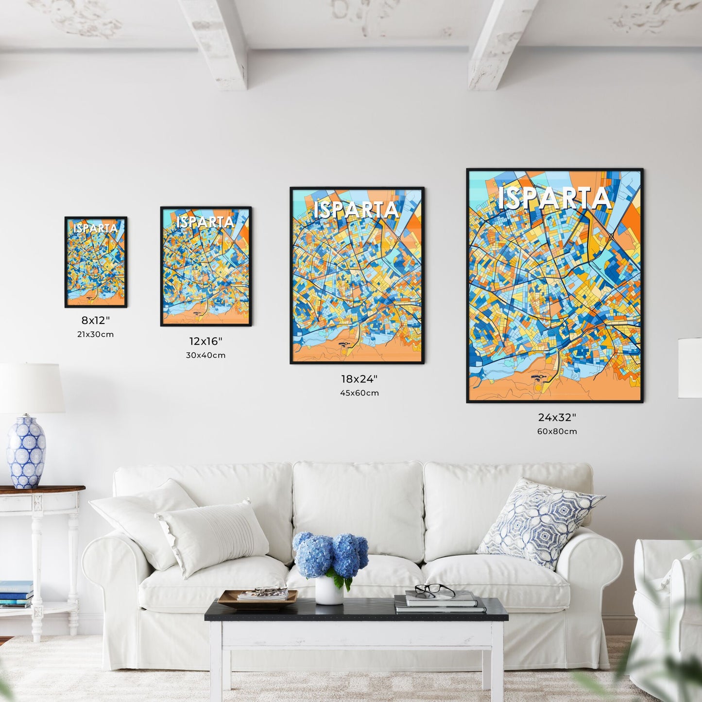 ISPARTA TURKEY Vibrant Colorful Art Map Poster Blue Orange