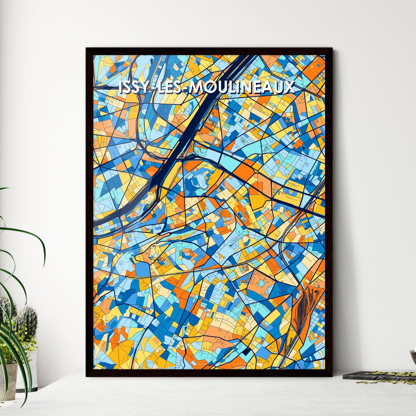 ISSY-LES-MOULINEAUX FRANCE Vibrant Colorful Art Map Poster Blue Orange