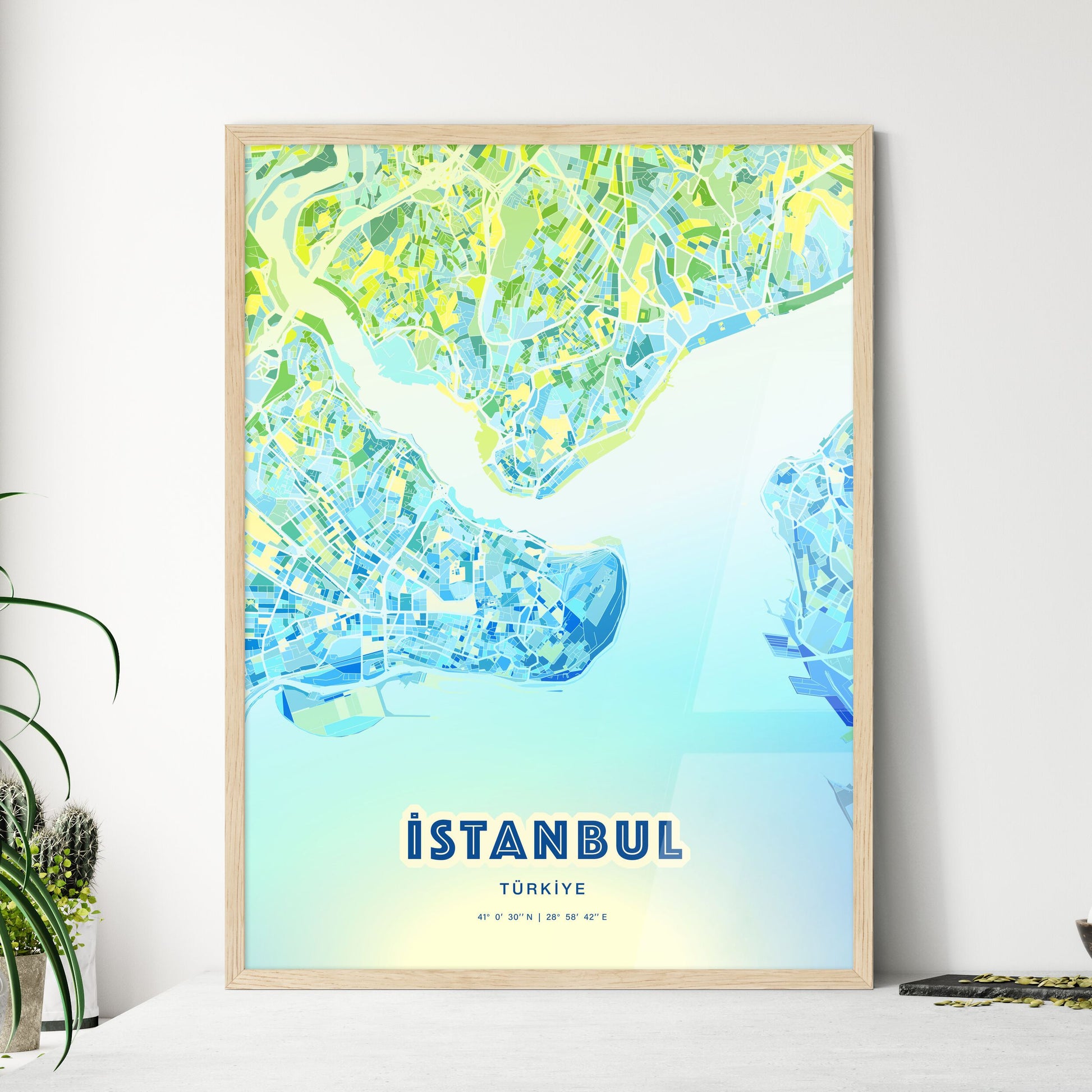 Colorful Istanbul Turkey Fine Art Map Cool Blue