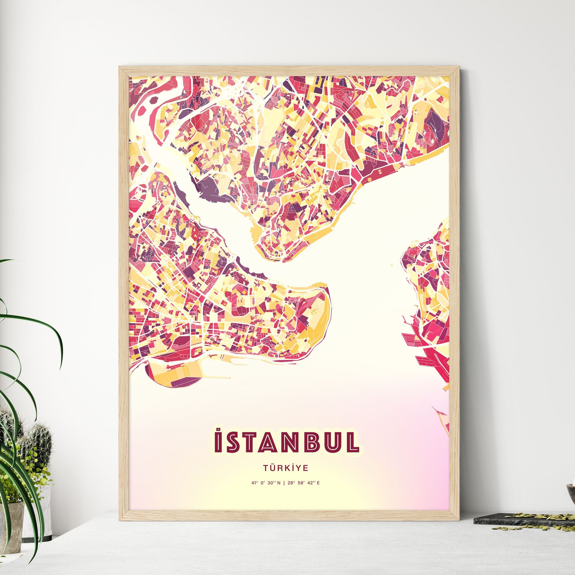 Colorful Istanbul Turkey Fine Art Map Hot Red