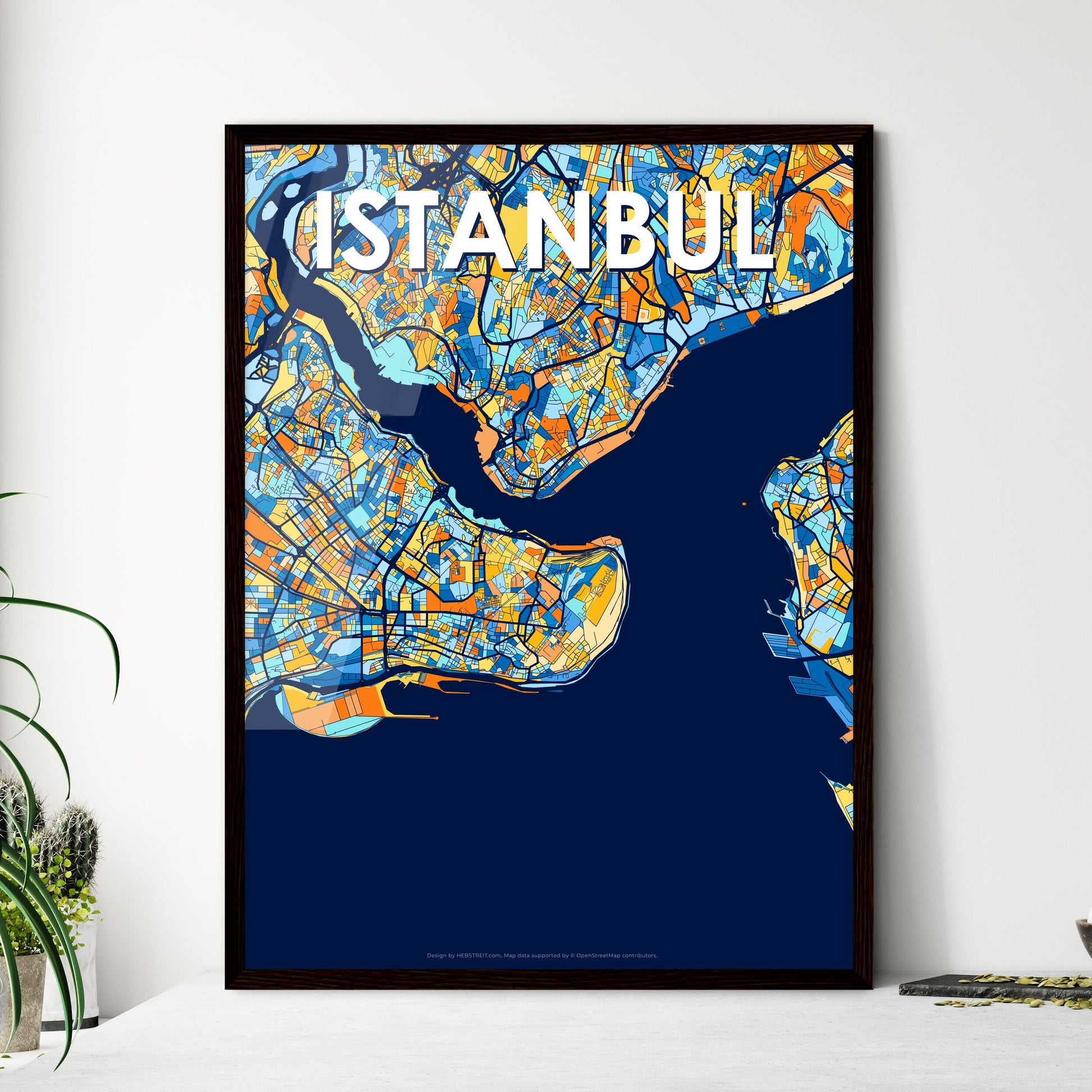 ISTANBUL TURKEY Vibrant Colorful Art Map Poster Blue Orange