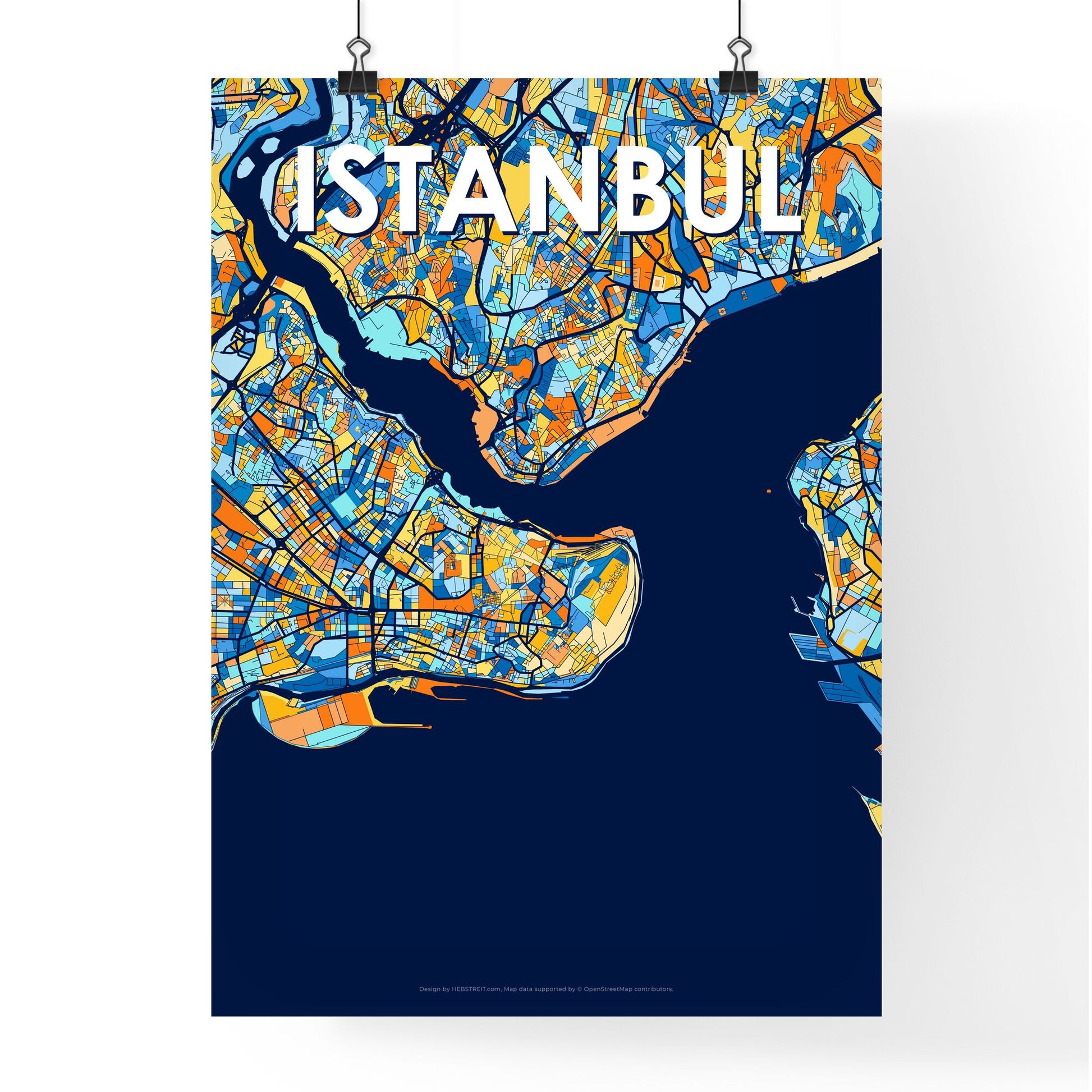 ISTANBUL TURKEY Vibrant Colorful Art Map Poster Blue Orange