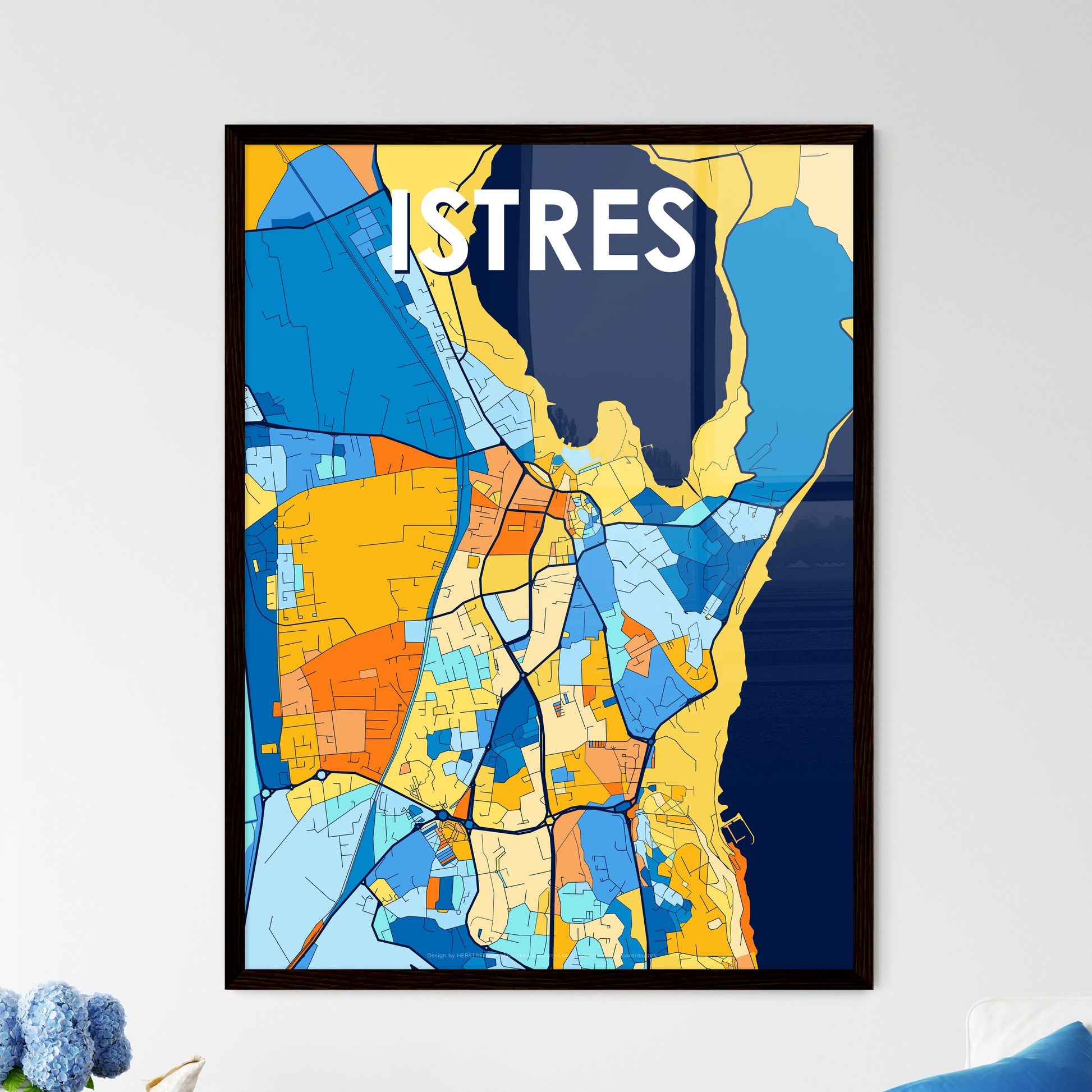 ISTRES FRANCE Vibrant Colorful Art Map Poster Blue Orange