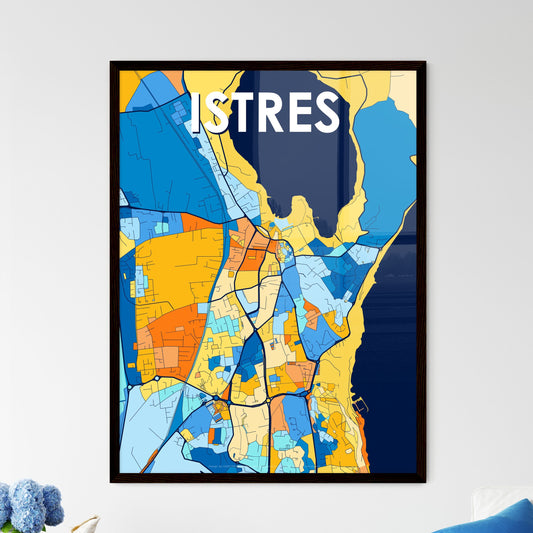 ISTRES FRANCE Vibrant Colorful Art Map Poster Blue Orange